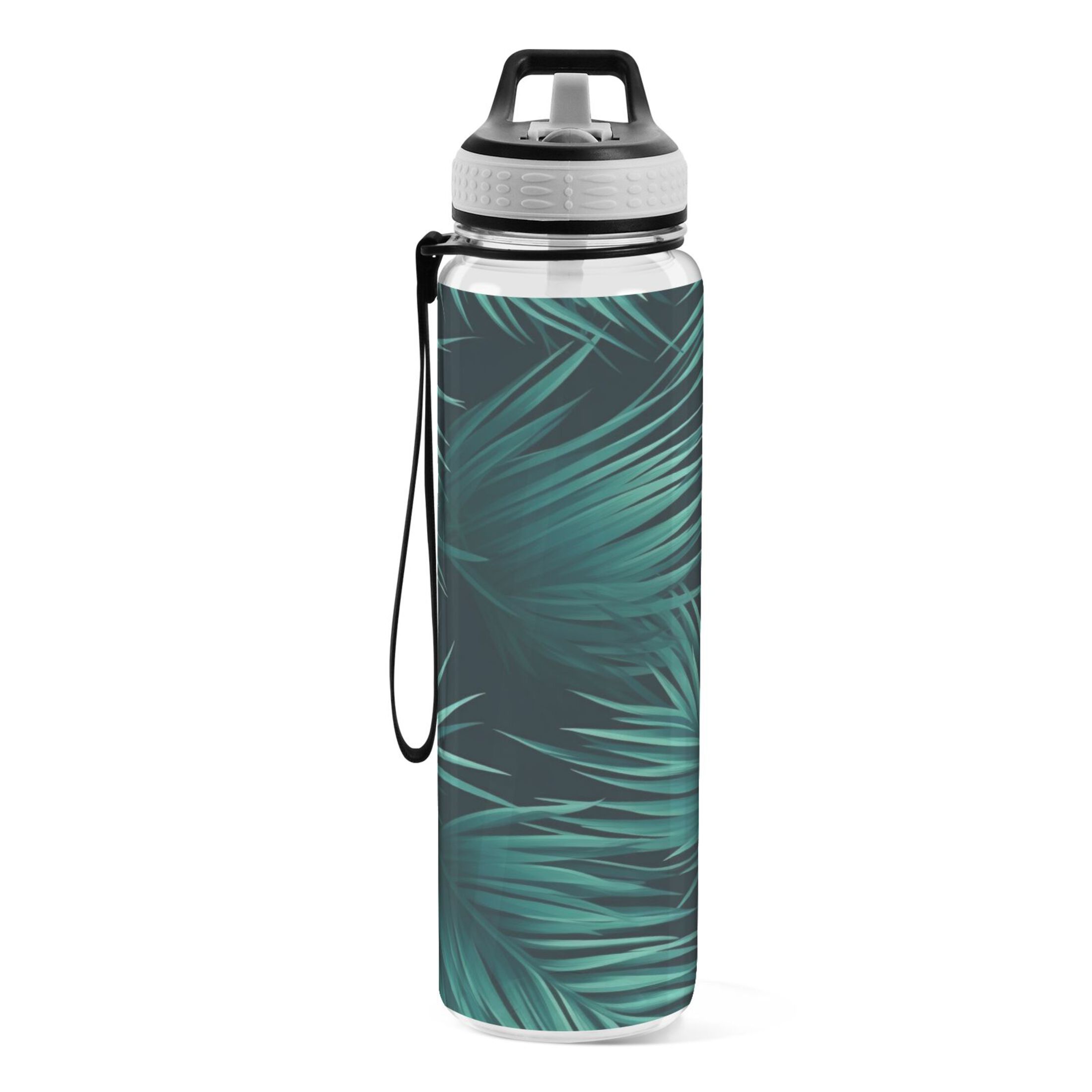 Tropical Leaves 32oz Sports Water Bottles Leakproof Tritan Bottle with Straw BPA Free Clear Bottle for Fitness Gym Outdoor Cycling