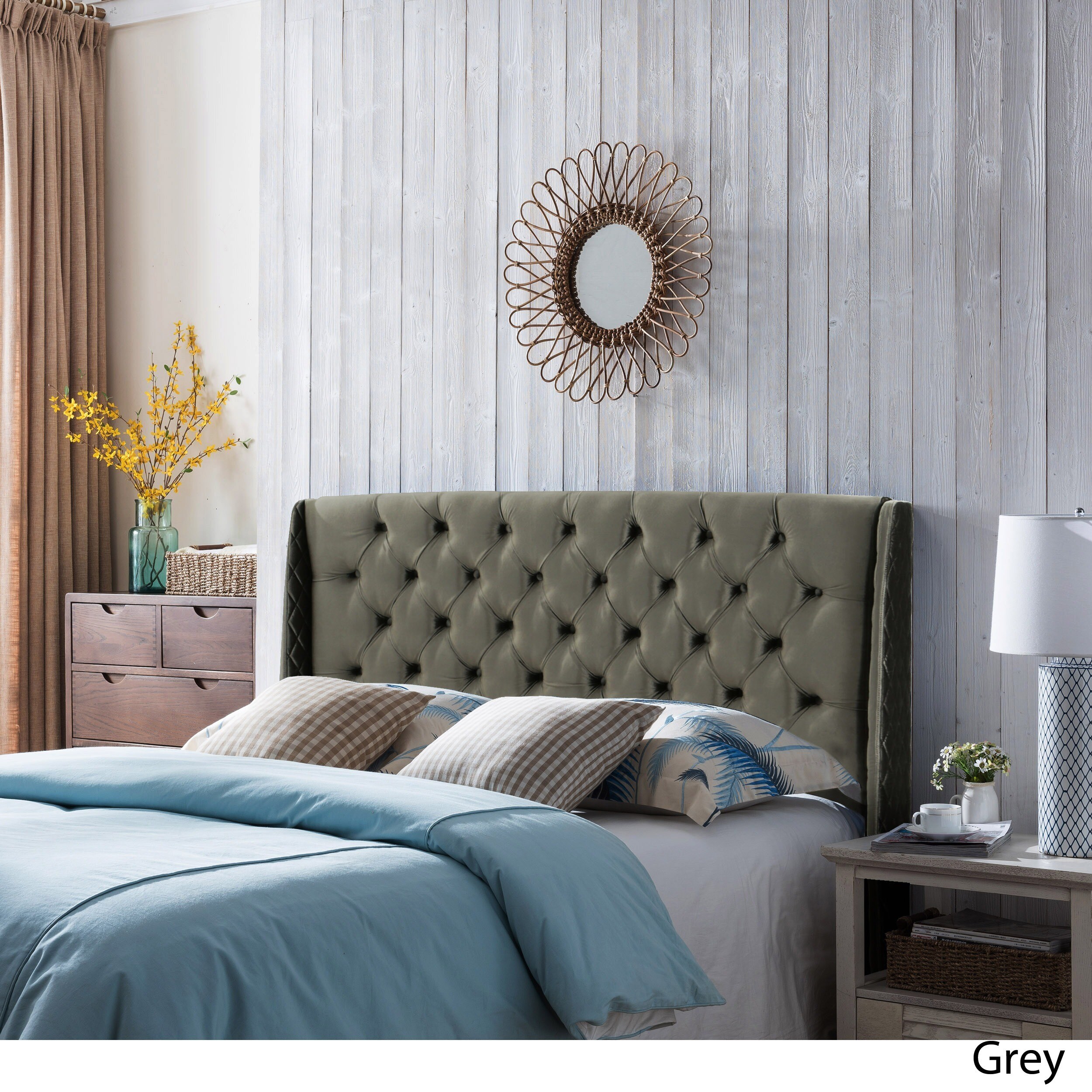 Christopher Knight Home Lidia Adjustable Wingback Queen Tufted Velvet Headboard by  Navy Blue