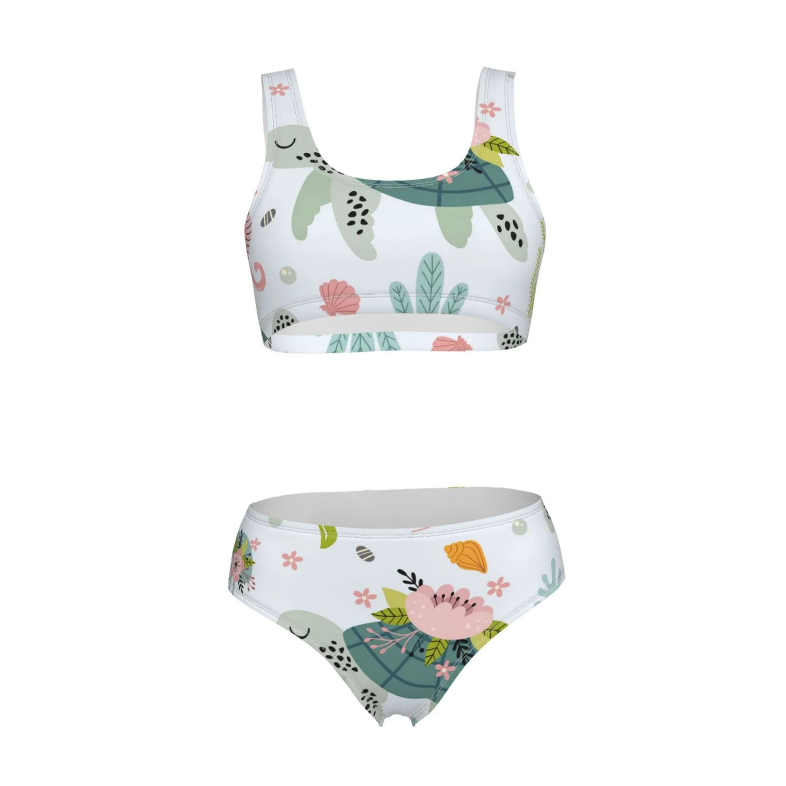 Coaee Turtle And Sea Life Women'S High Waisted Bikini Sets,Two Pieces Swimsuits&Bikini With Separates,With Removable Soft Chest Pad- Small