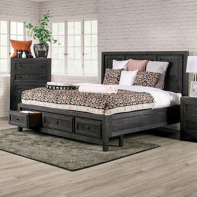 Rustic Charcoal Solid Wood Queen Bedroom Set 5pcs FOA EM7074DG Oakridge