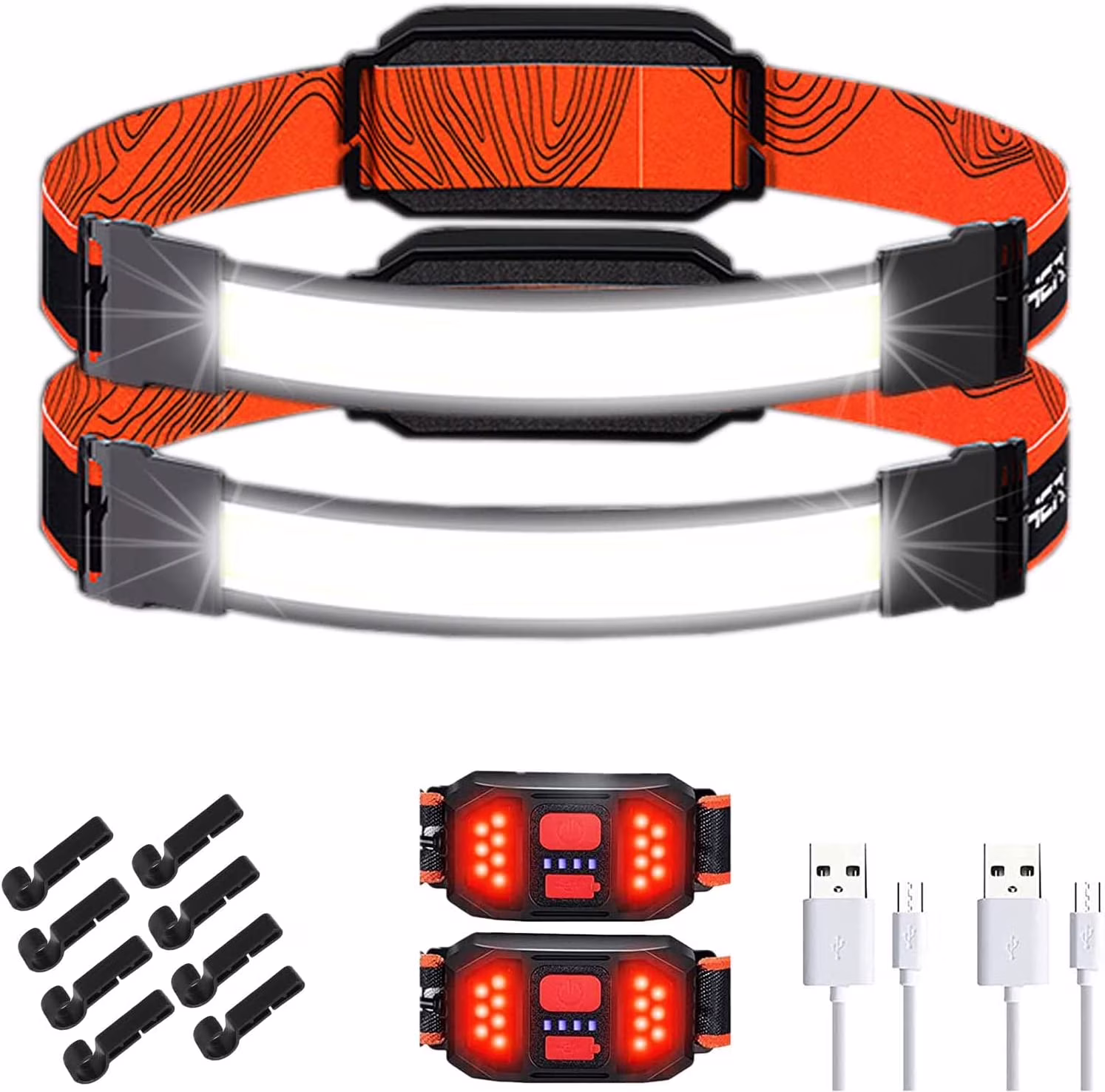 Chunhong Rechargeable Headlamp,2-Pack Head Lamp Outdoor LED 230°Wide-Beam USB Rechargeable Headlight,3 Modes Adjustable Headband for Adults and Kids Hiking, Running,Camping,Hardhat Equipment