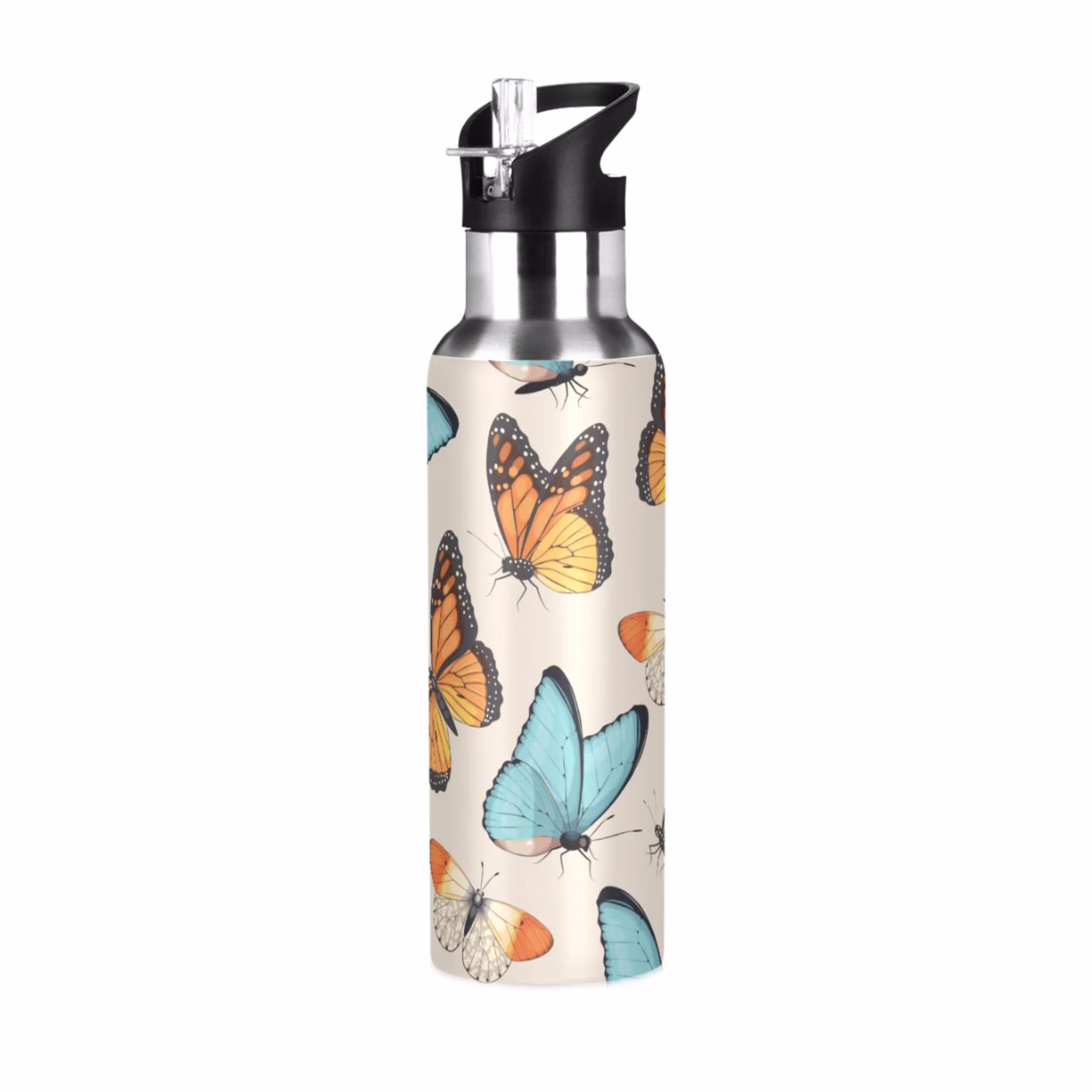 Butterfly Flying Water Bottles Insulated Thermos Kids Stainless Steel Bottle with Straw Lid Flask Leakproof for Sports Gym 20 oz