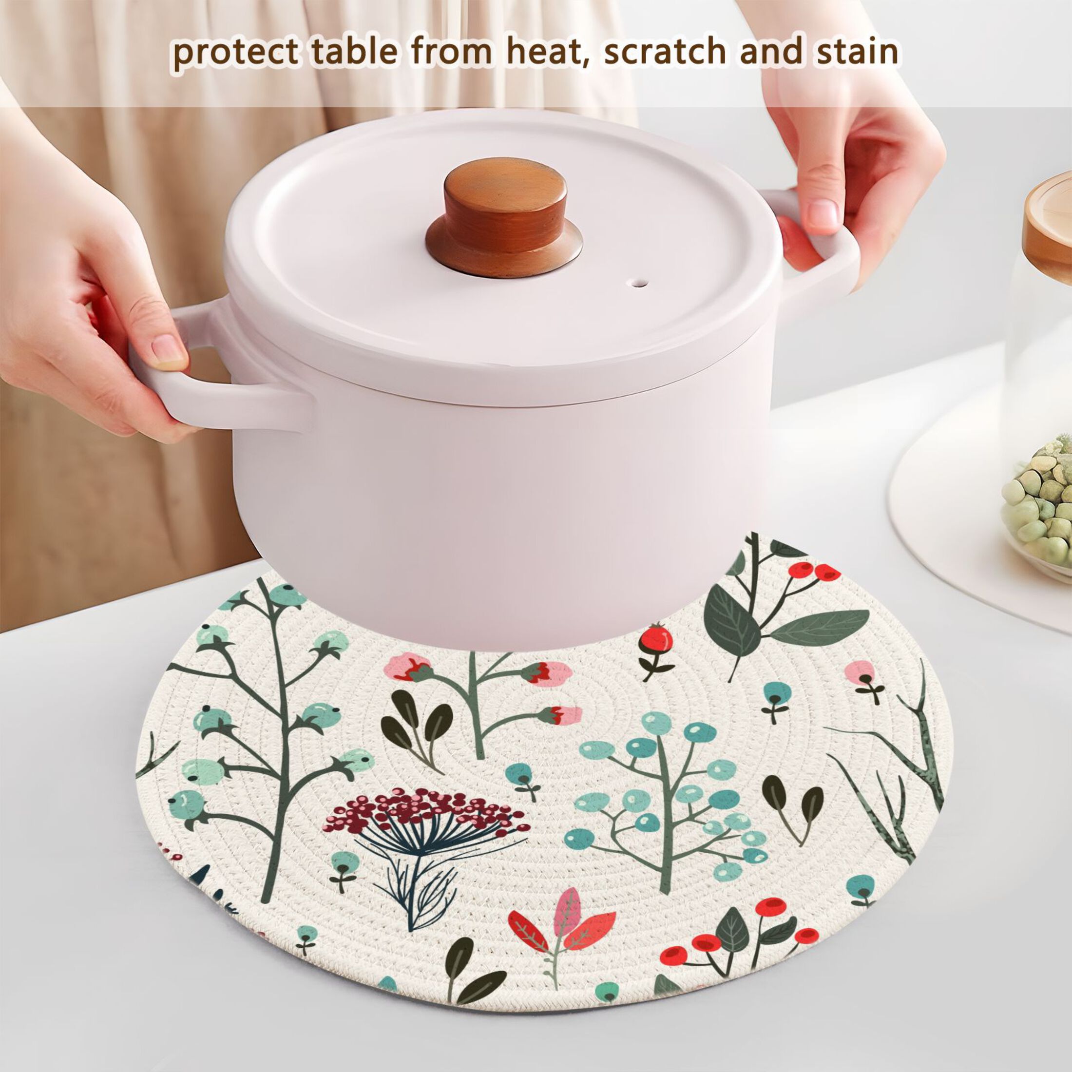 Abstract Flowers Botanical 3 PCs Pot Holders Trivets Kitchen 15