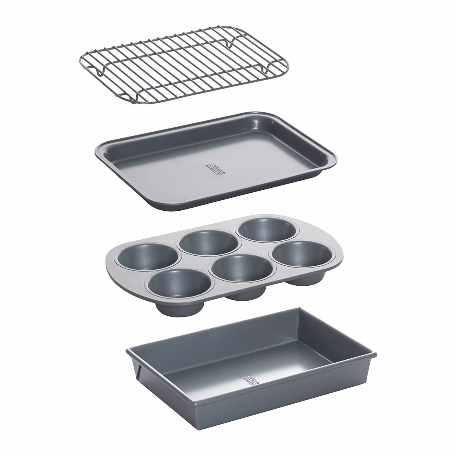 Chicago Metallic Non-Stick Toaster Oven Bakeware Set, 4-Piece, Carbon Steel