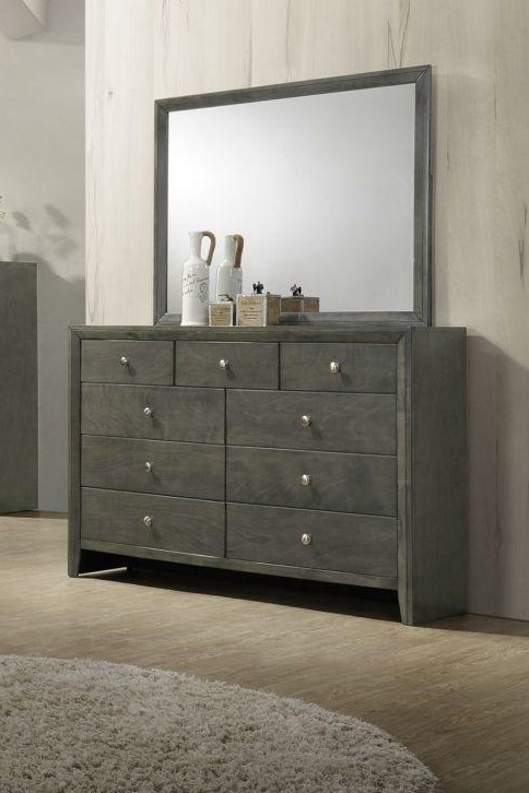 Contemporary Style King Size Bed Dresser Mirror Nightstand 4pc Set Gray Finish Solid Wood Bedroom Furniture