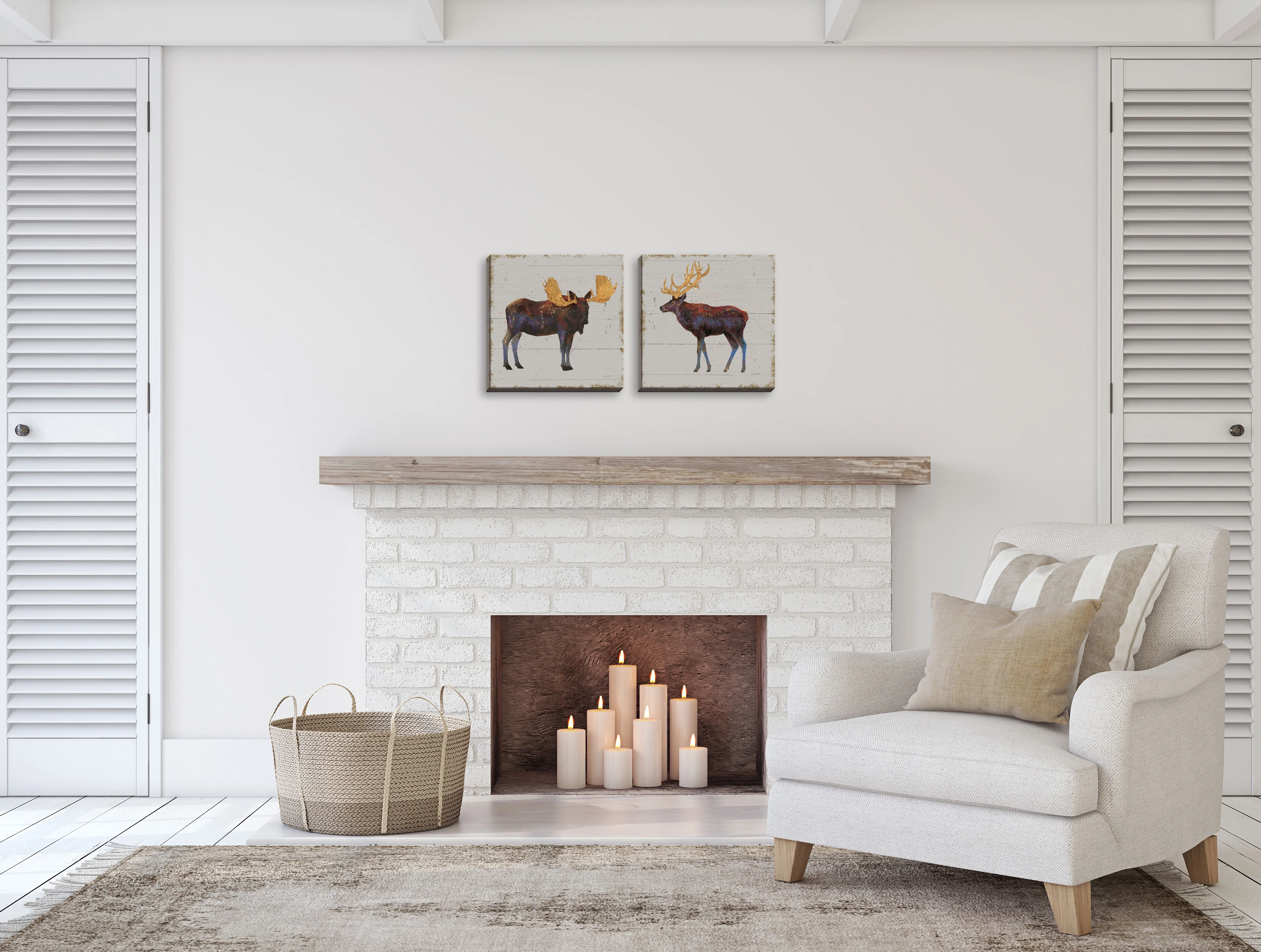 Gango Home Decor Lodge Golden Nature I & II on Wood; Two 12x12in Hand-Stretched Canvases