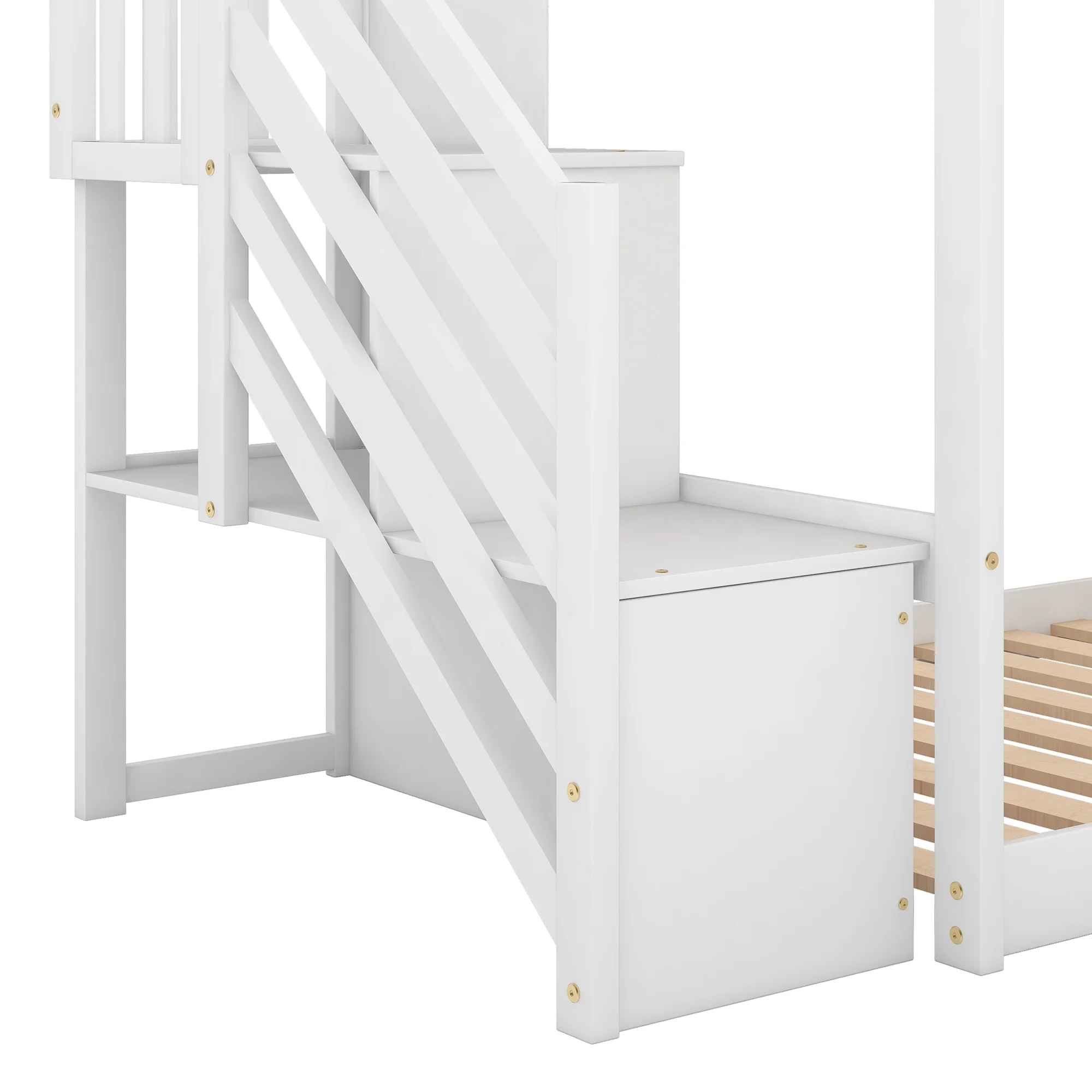 White Twin over Twin Bunk Bed with Convertible Slide and Stairway