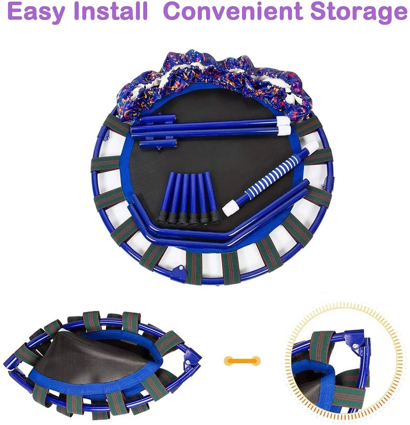 Nukied Kids Trampoline with Foldable Bungee Rebounder Adjustable Handrail and Safety Padded Cover Mini Trampoline for Indoor and Outdoor use