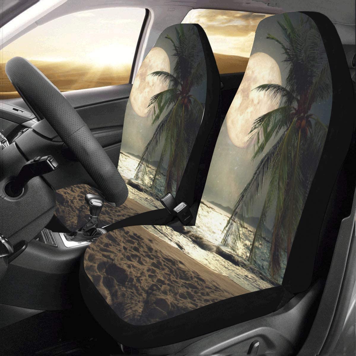 ZHANZZK Set of 2 Car Seat Covers Tropical Beach Palm Tree Universal Auto Front Seats Protector Fits for Car,SUV Sedan,Truck