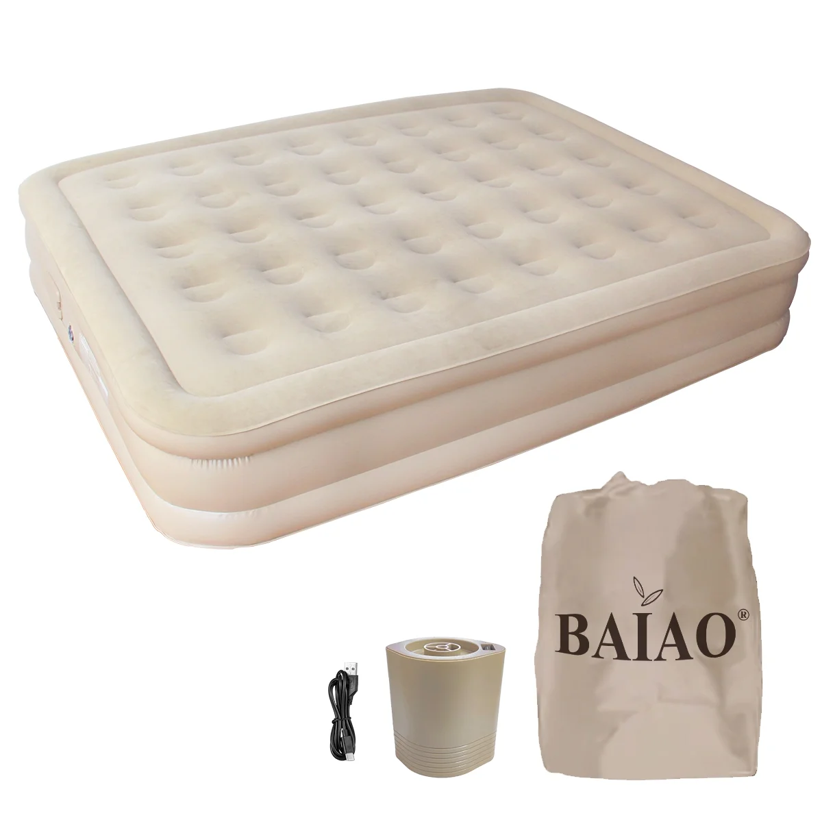 Inflatable Queen Air Mattress with Built-in Pump, 16in Twin Elevated Durable Air Bed 660lb Max, Grey