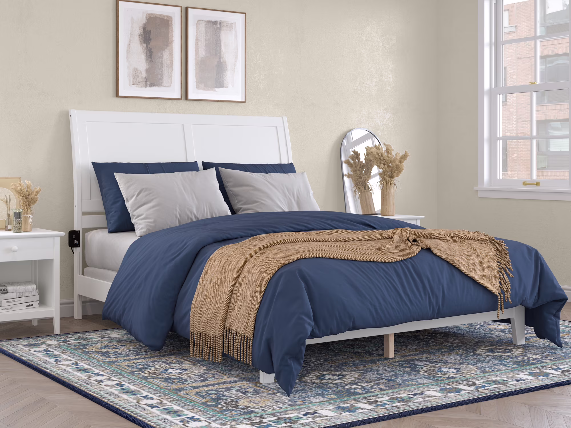 AFI Portland Queen Wood Traditional Bed Frame with Sleigh Headboard, White