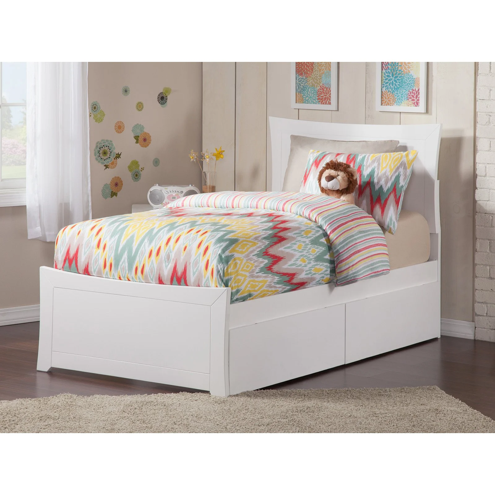 Metro Twin XL Platform Bed with Matching Foot Board with 2 Urban Bed Drawers, Multiple Colors