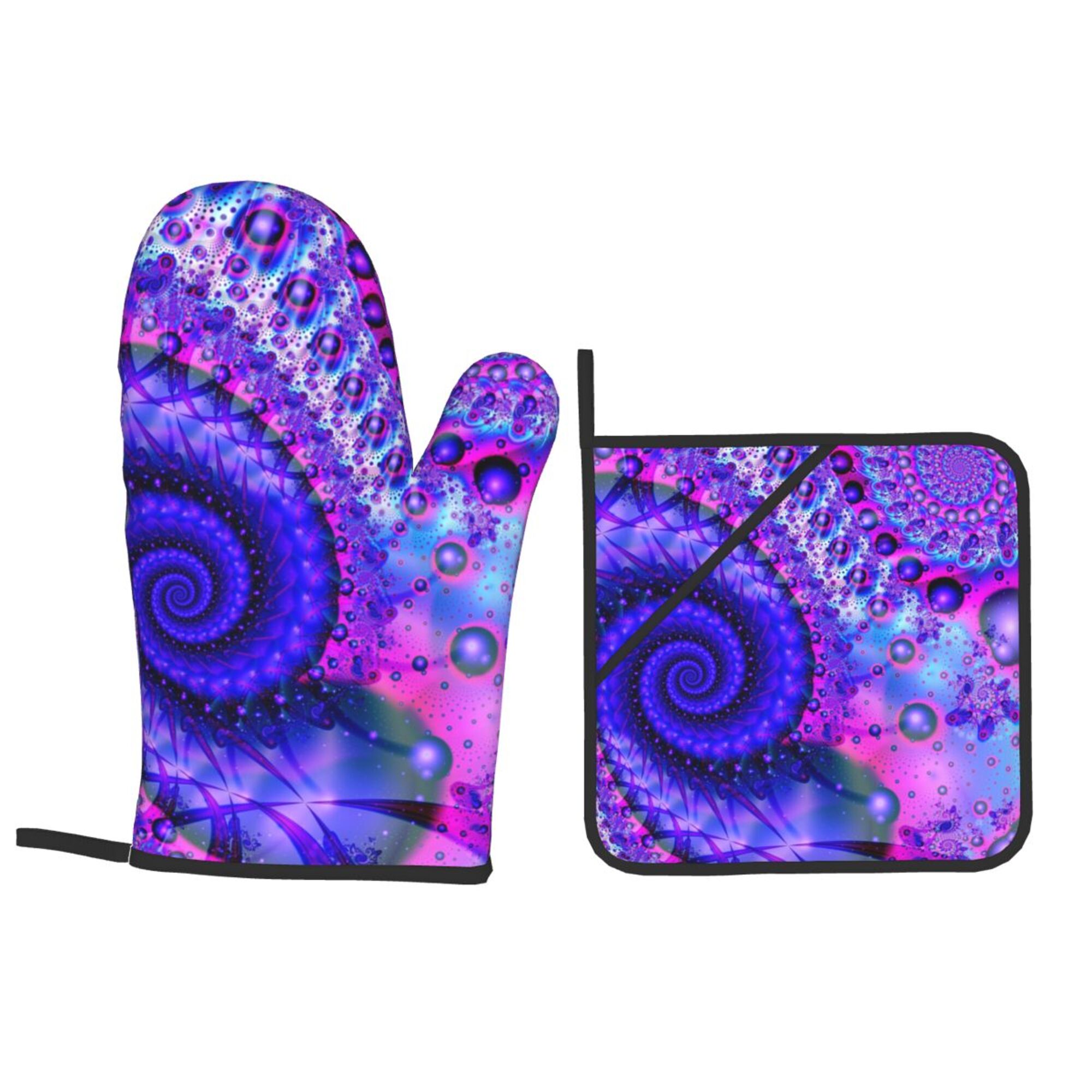 ZICANCN Oven Mitts and Pot Holders Sets,Fantasy Creative Purple Fractal Baking Sets Kitchen Heat Resistant 4 Pieces