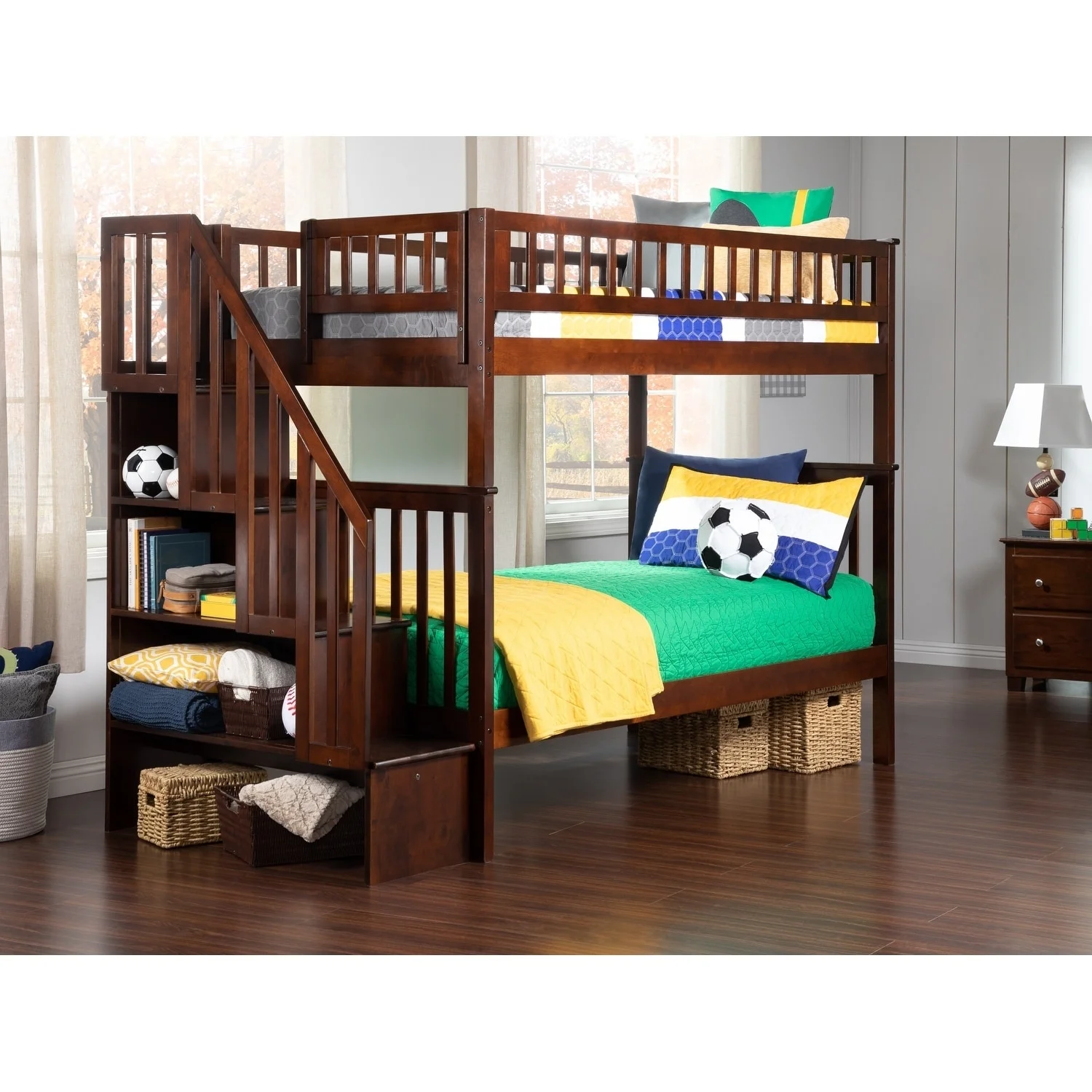 AFI Woodland Staircase Bunk Bed Twin over Twin in Walnut