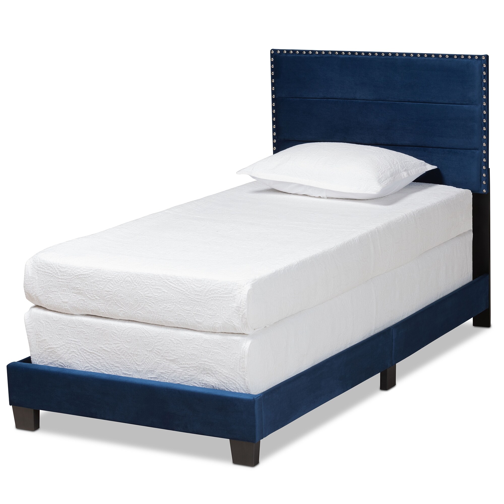 Baxton Studio Tamira Contemporary Glam Velvet Fabric Twin Size Panel Bed Blue