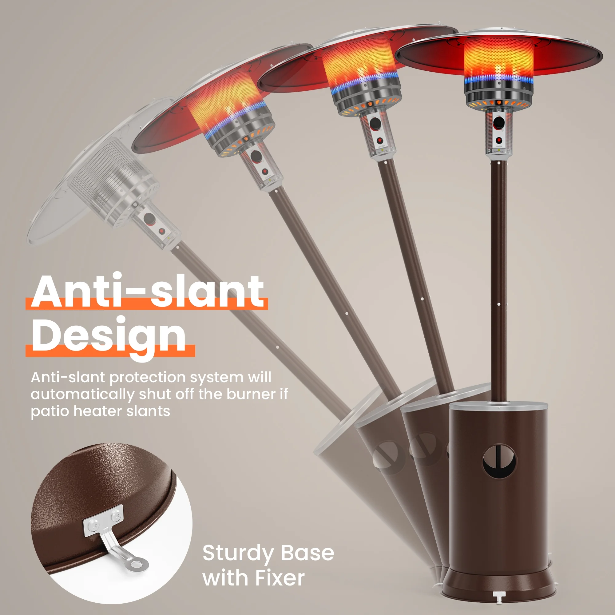 Pamapic 48000 BTU Brown Propane Standing Patio Heaterr with Cover