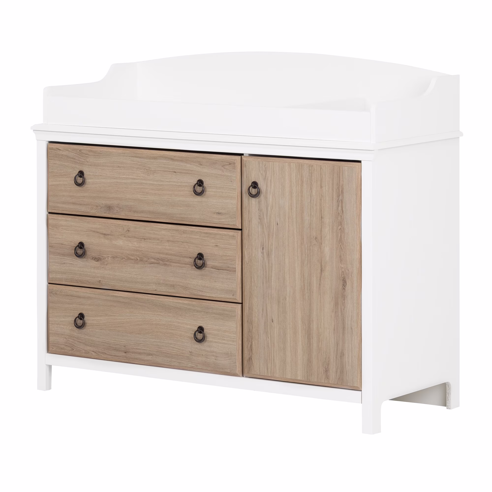 South Shore Catimini Changing Table with Removable Changing Station, Pure White and Rustic Oak