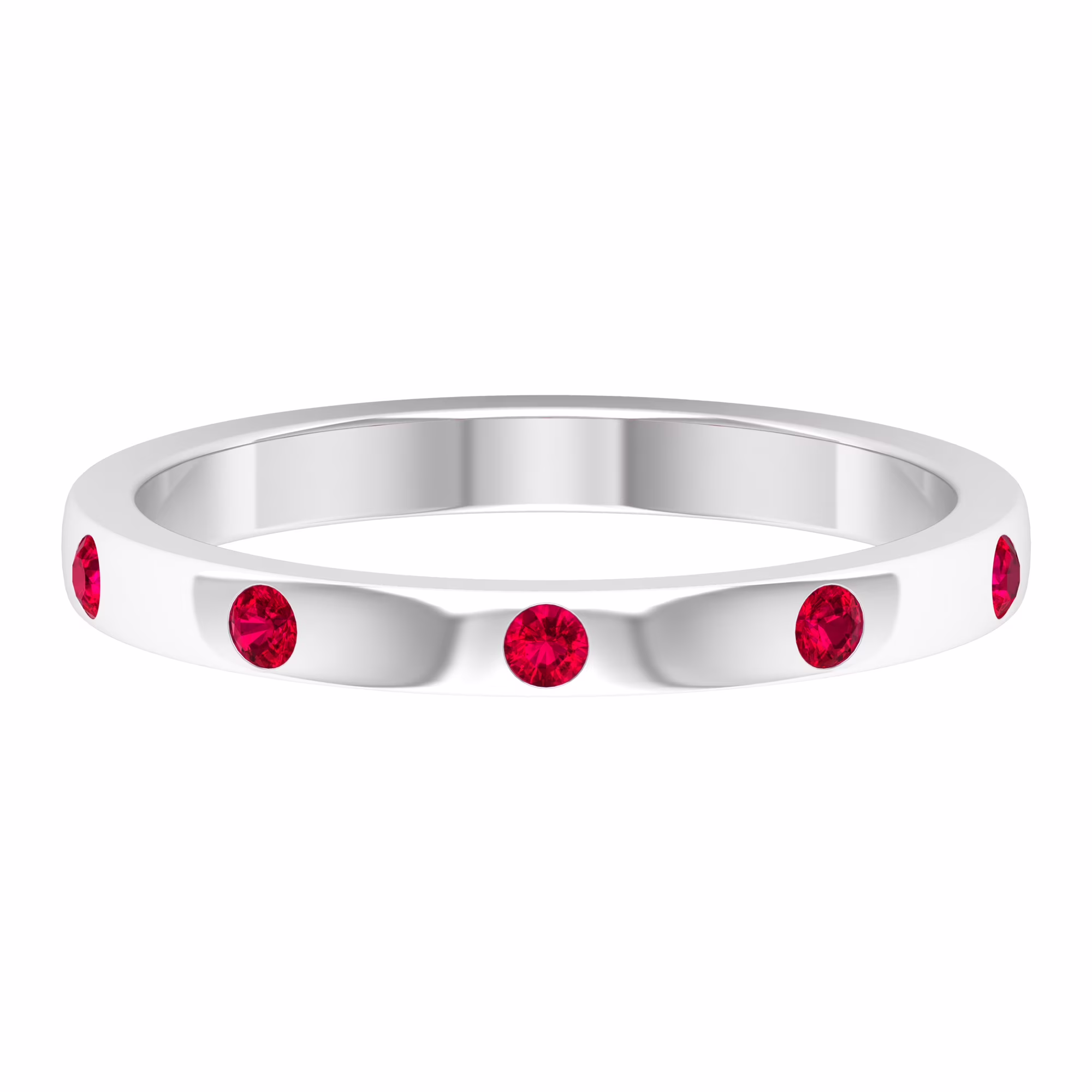 Elegant Ruby Stackable Band Ring in Gypsy Setting, 925 Sterling Silver, US 4.00