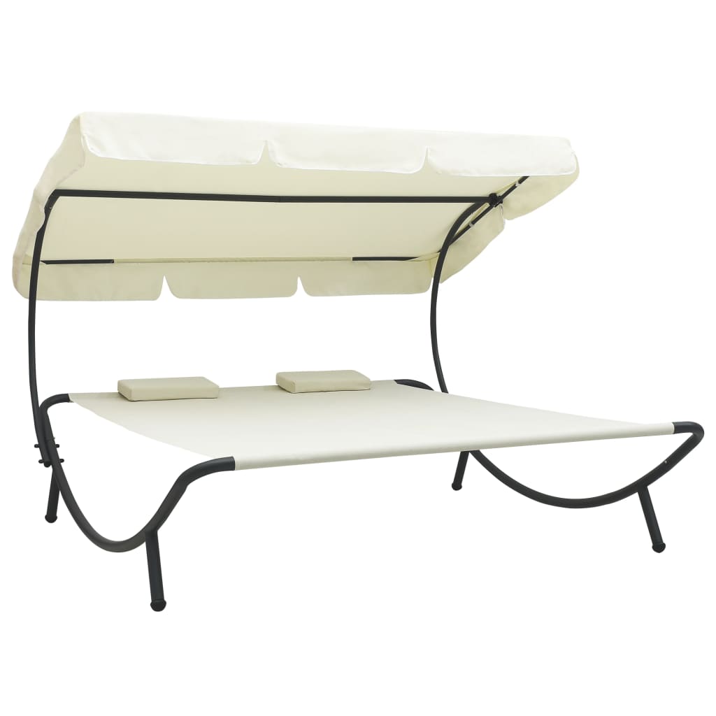 Andoer Outdoor Bed with Canopy and Pillows Cream White