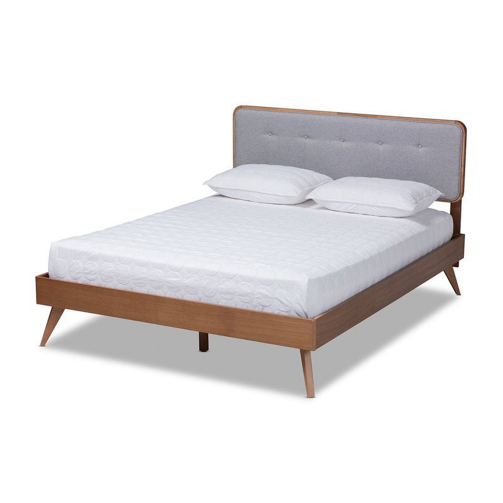 Allora Mid-Century Wood and Fabric King Platform Bed in Light Gray