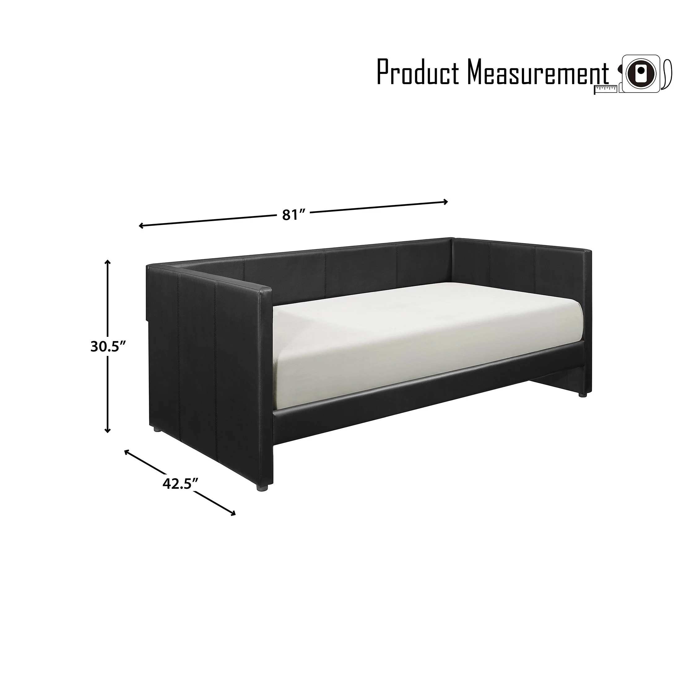 OakvillePark Edam Faux Leather Upholstered Daybed, Twin, Black