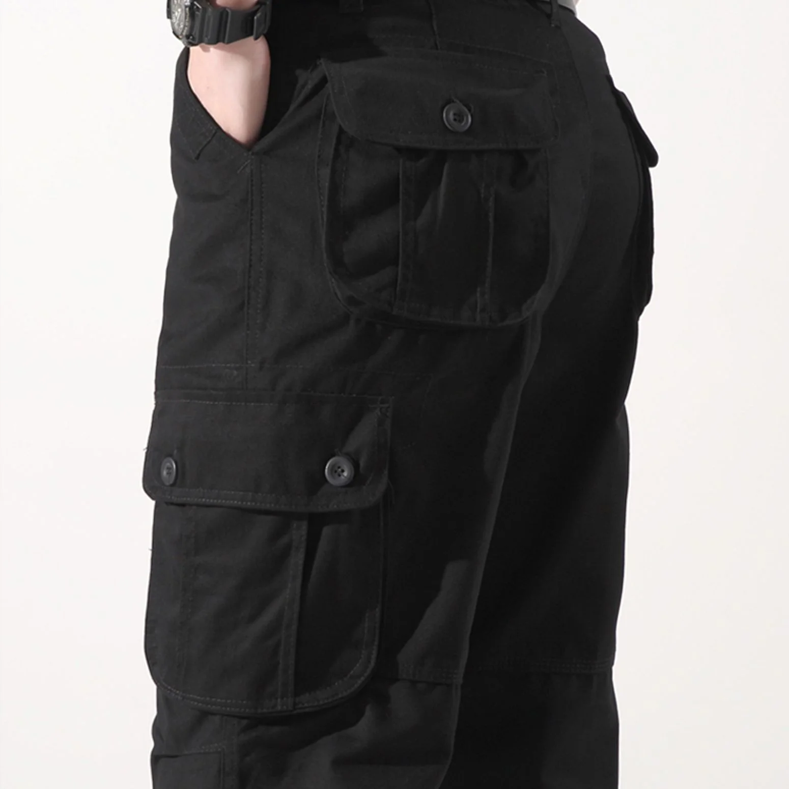 Jinda Men's Long Casual Cargo Pants Casual Trousers Ankle Cotton Vintage Summer Travel Pleated Hiking Pants Black 44