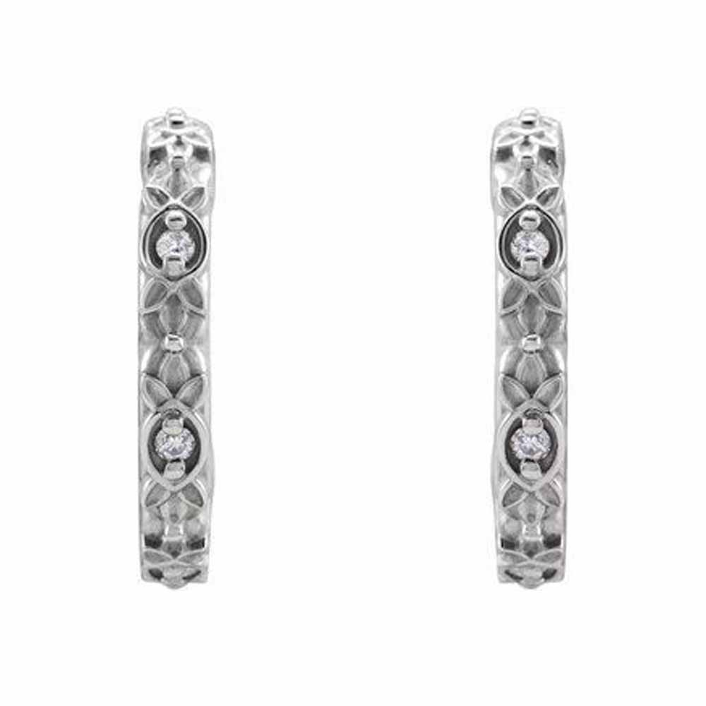Paris Jewelry 14K White Gold 0.05 CTW Natural Diamond Vintage-Inspired Huggie Earrings