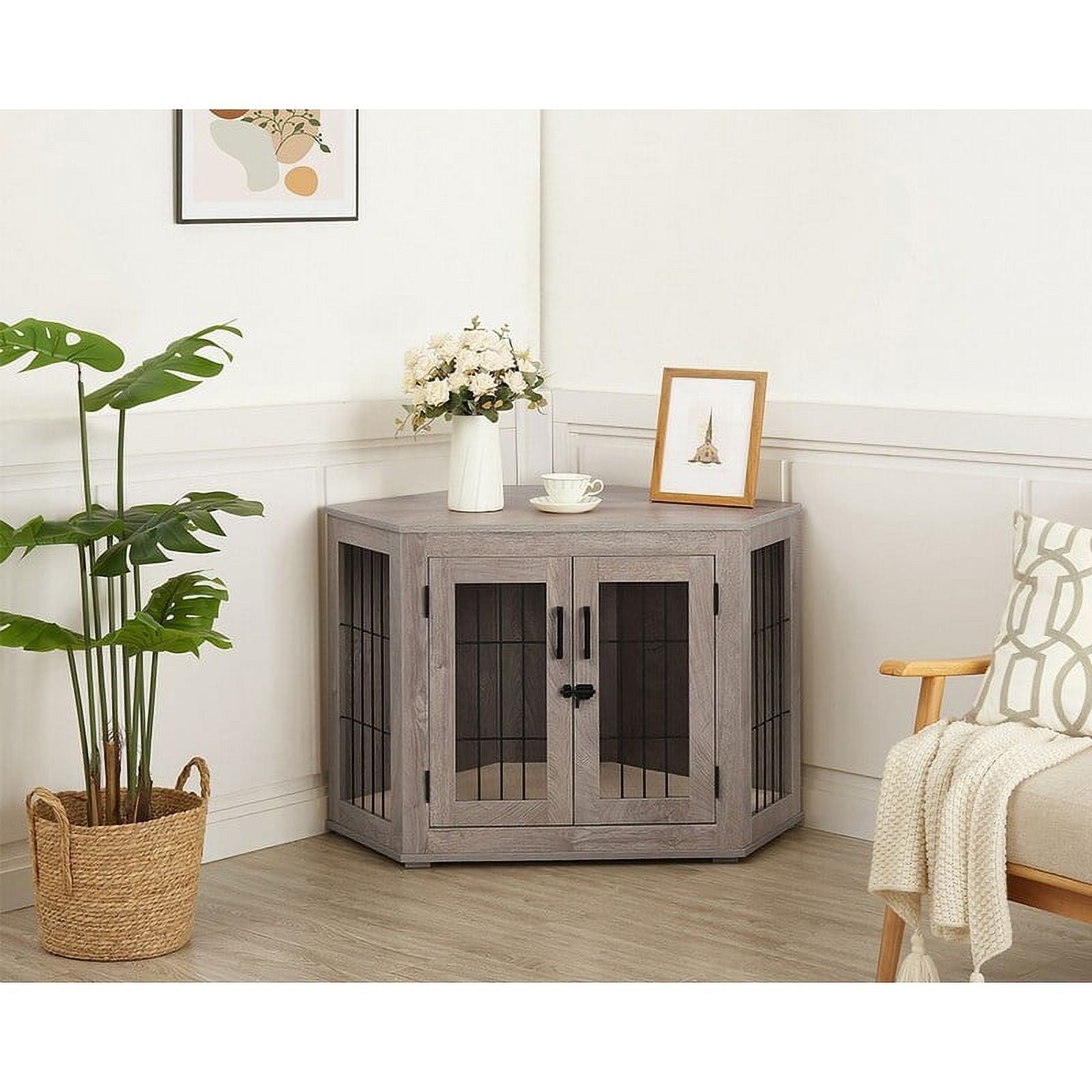Corner Dog Crate Furniture, Wooden Dog Kennel End Table 26.77