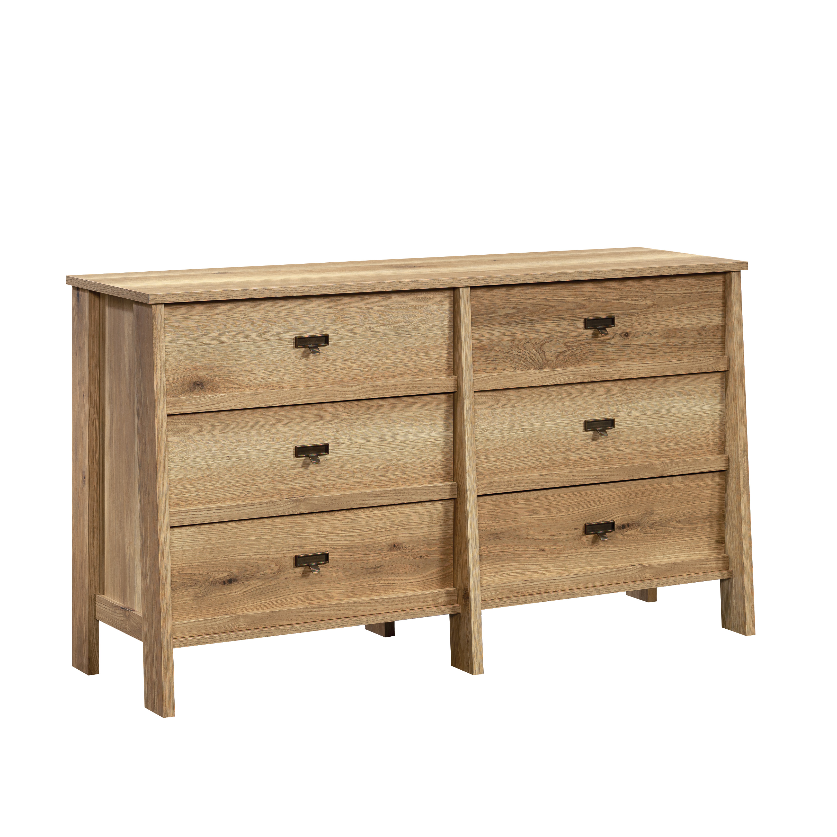 Sauder Trestle 6-Drawer Bedroom Dresser in Timber Oak, Timber Oak Finish