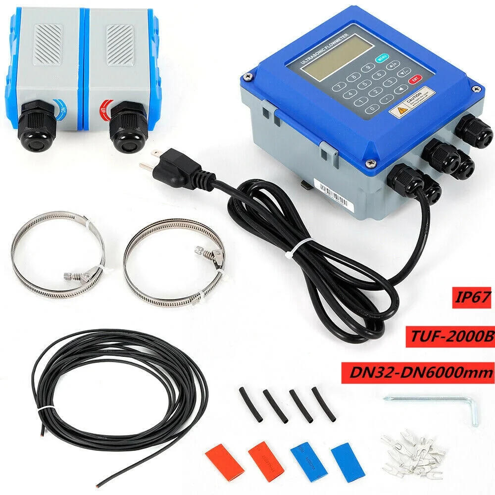 Fichiouy Water Flow Meter Ultrasonic Flowmeter TUF-2000B with TM-1 Transducers DN50-700mm