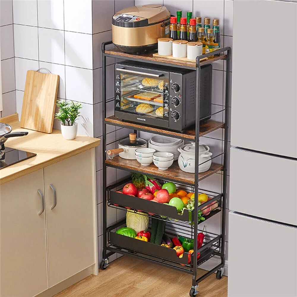 5-Tier Movable Bakers Racks Microwave Cart fit Kitchens  Heavy Duty Appliances