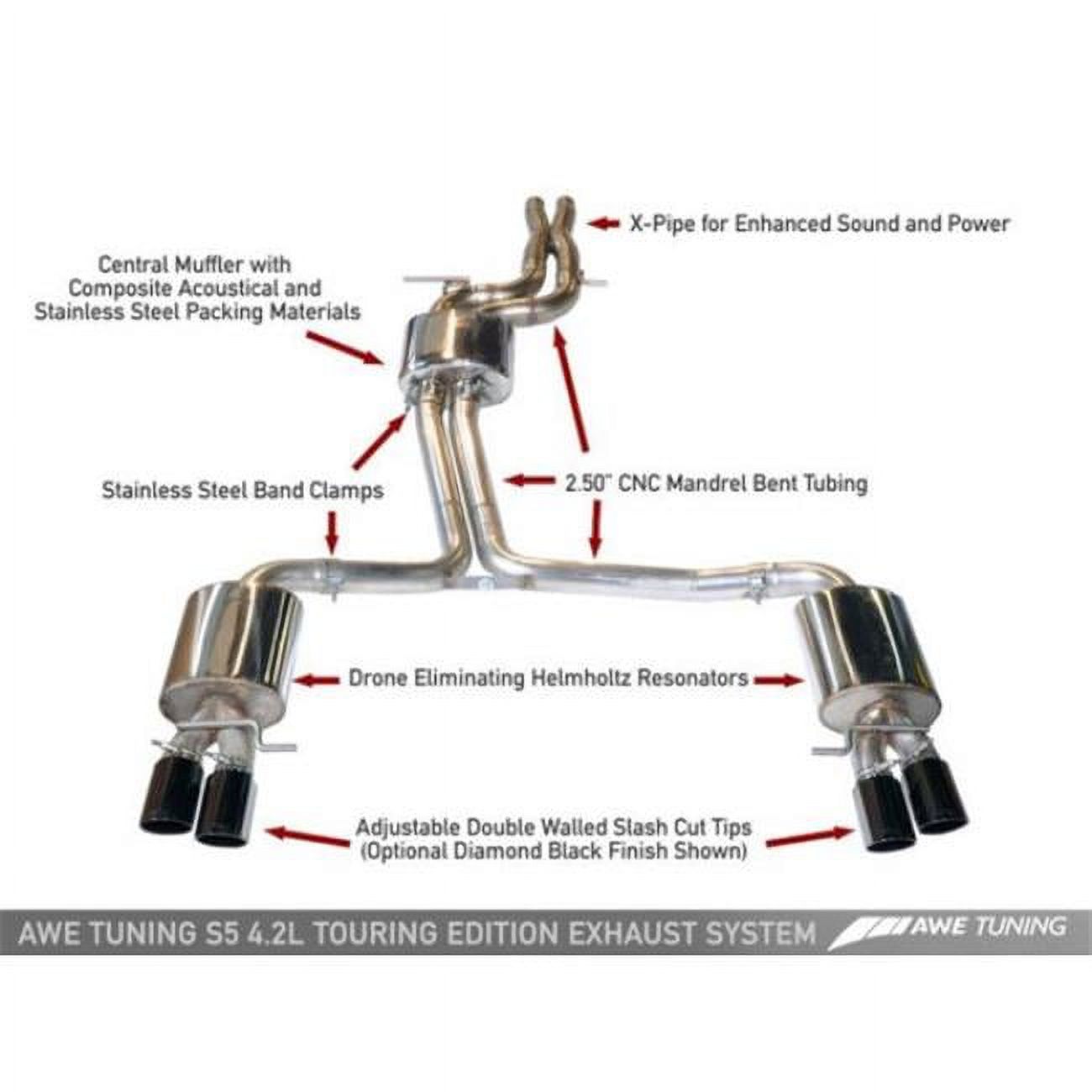 Polished Silver Tips Touring Edition Exhaust System for 2008 Audi B8 S5 4.2L