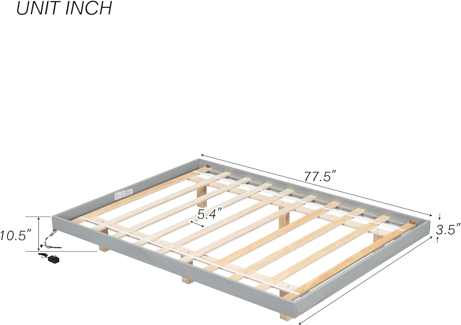 Full Size Floating Bed With LED Lights, Low Profile Platform Bed With Slats Support, Wood Mattress Foundation, No Box Spring Needed, Gray