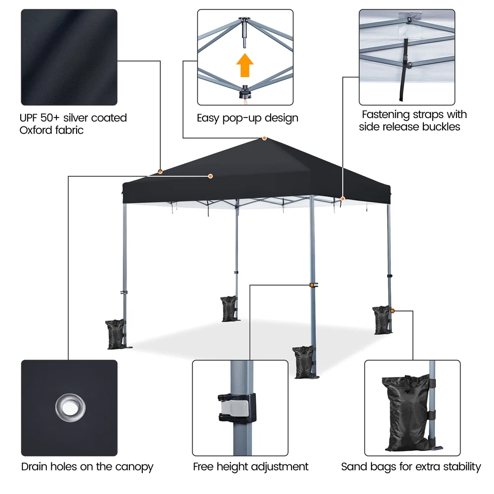 Topeakmart 12x12ft Pop-up Canopy with One-Push-To-Lock Setup, Black