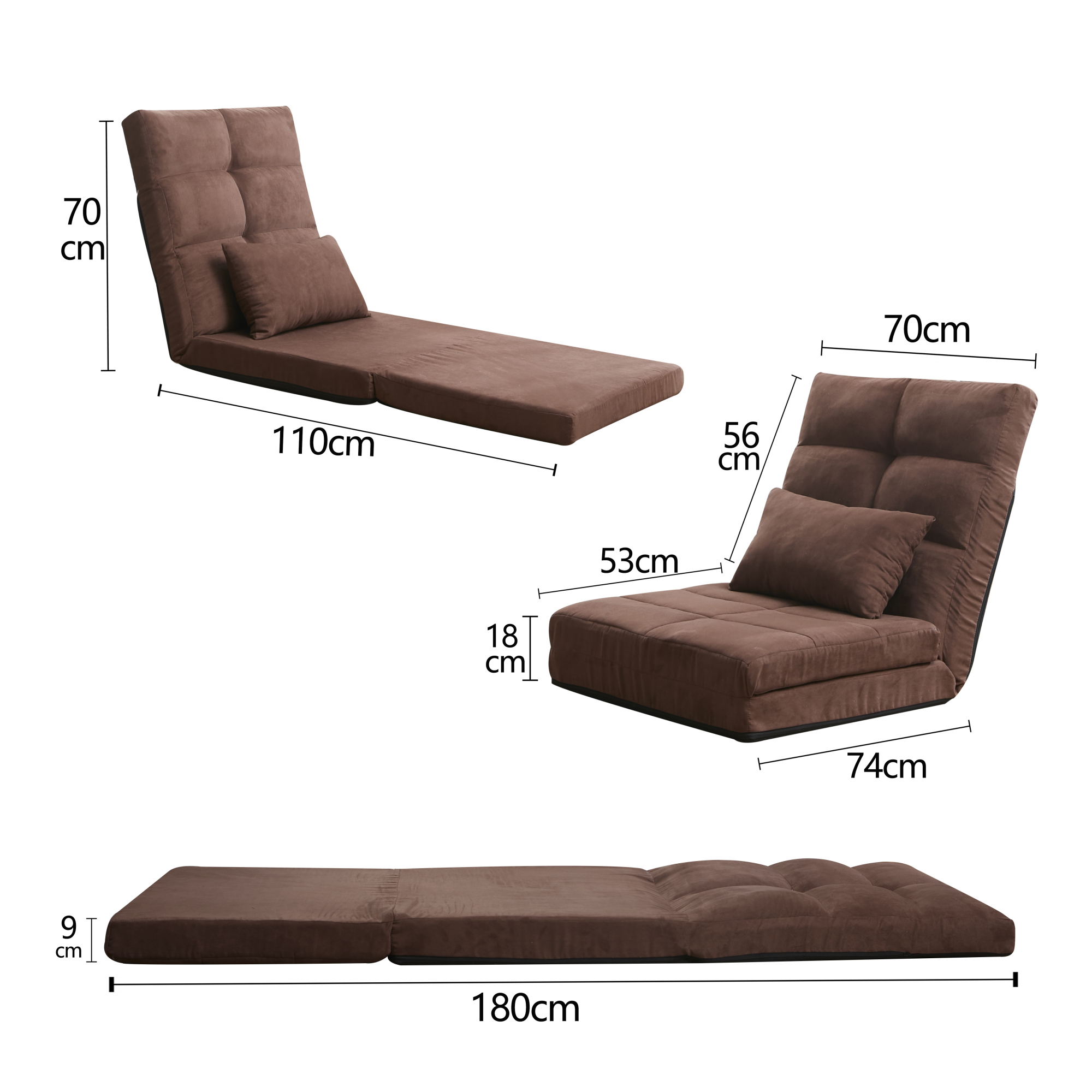 Modern Adjustable Triple Fold Down Sofa Bed, 5 Reclining Positions, Convertible Upholstered Guest Sleeper