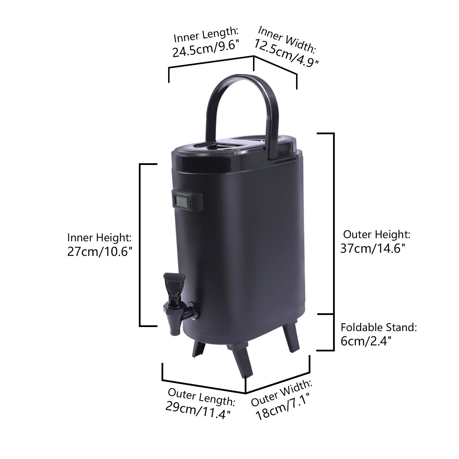 2.64 Gallon Black Insulated Hot Cold Catering Beverage Drink Dispenser Coffee