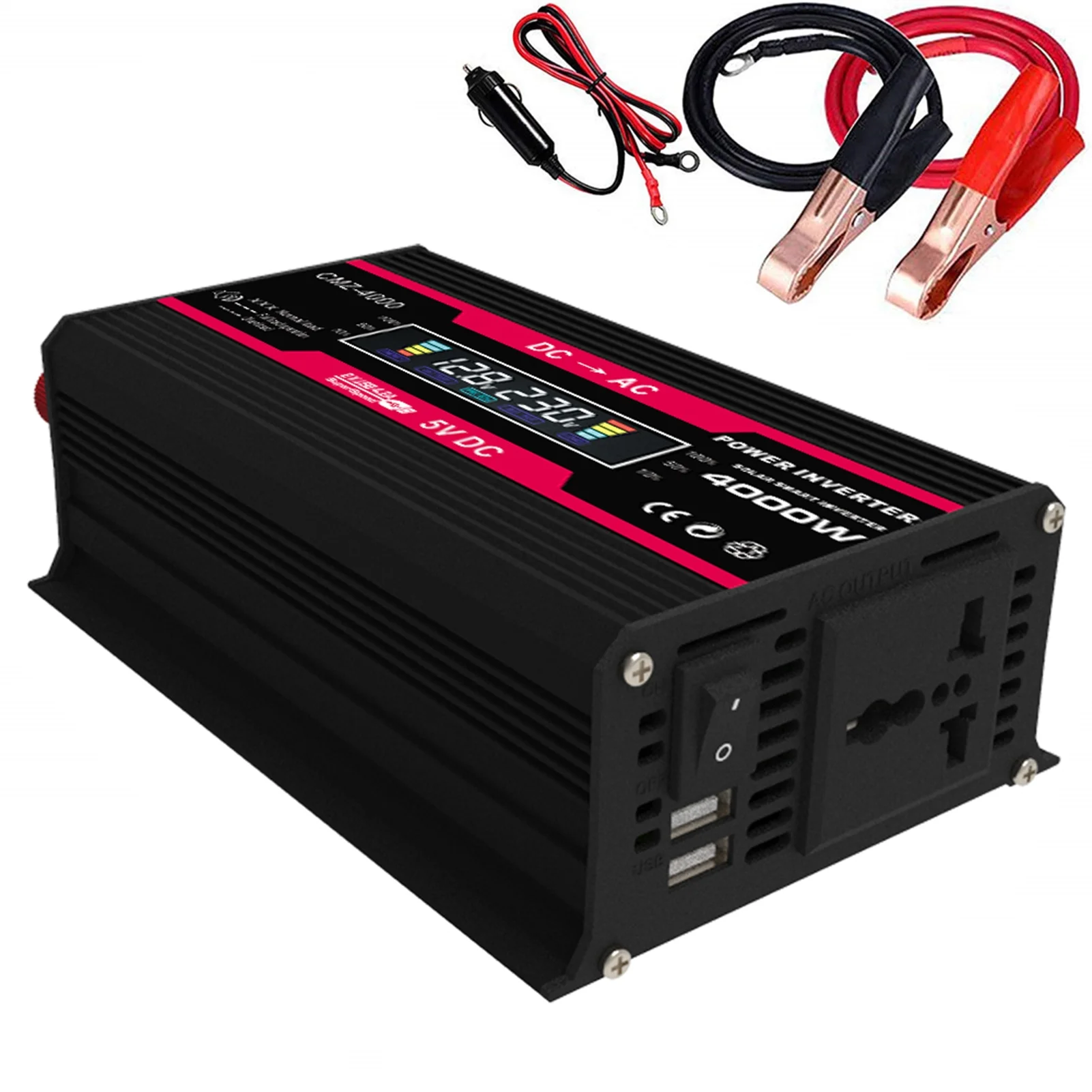 Walmeck 4000W Peak Power Modified Sine Inverter Display 300W Rated Power Inverter DC to AC Converter High Frequency Car Power Inverter with 2 USB Port AC Socket