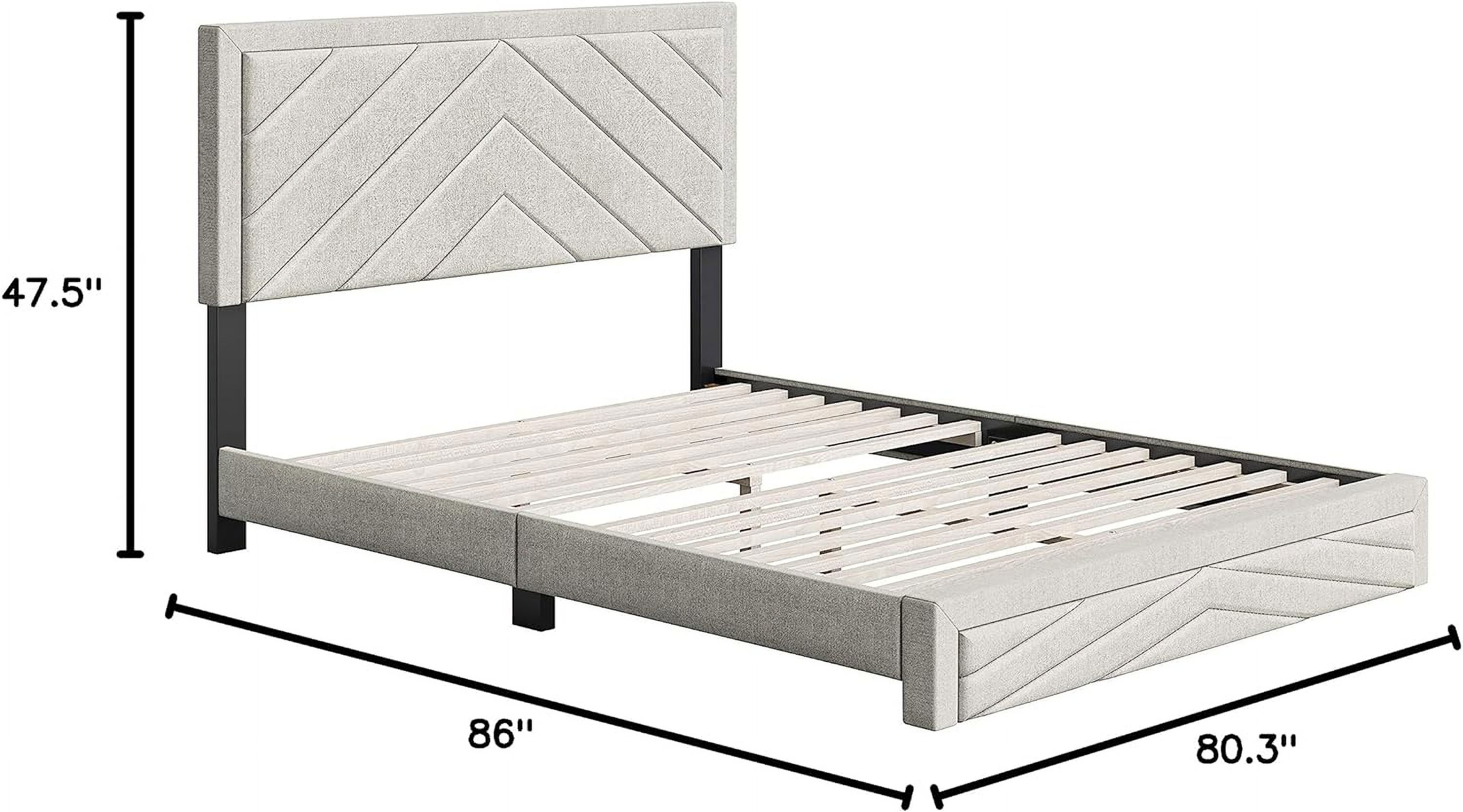 Barcelona Upholstered Platform Bed With Headboard And Durable Mattress Foundation With Strong 14 Wood Slat Supports, No Boxspring Required: King, White