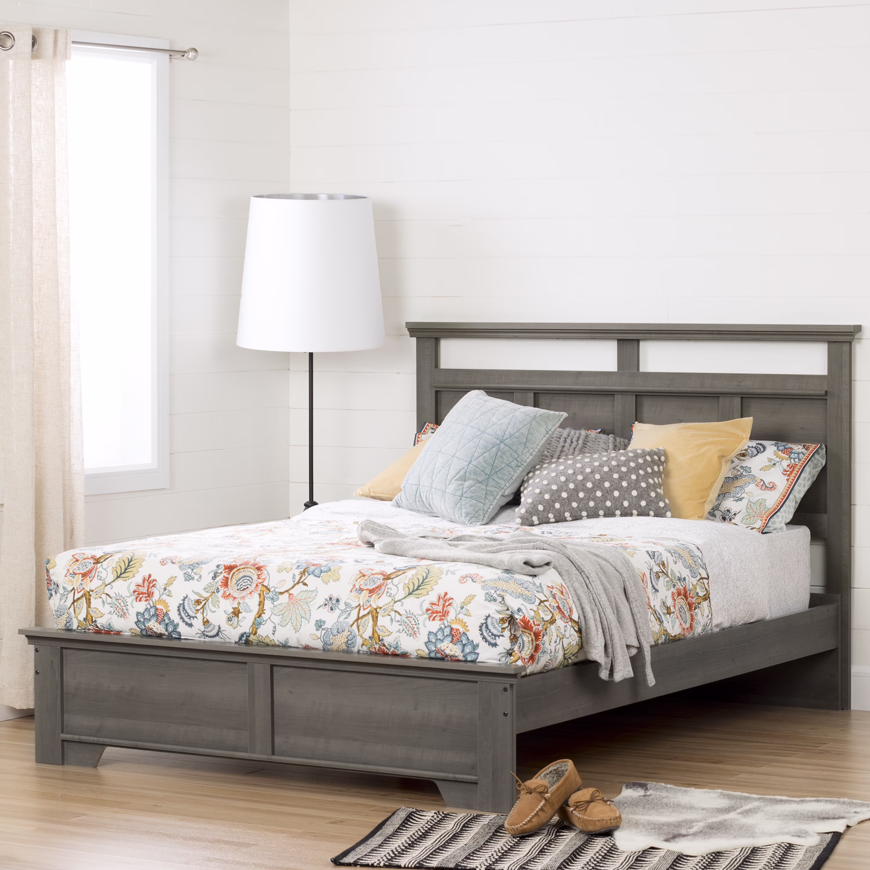 South Shore Versa Contemporary Bed and Headboard Set, Queen, Gray Maple