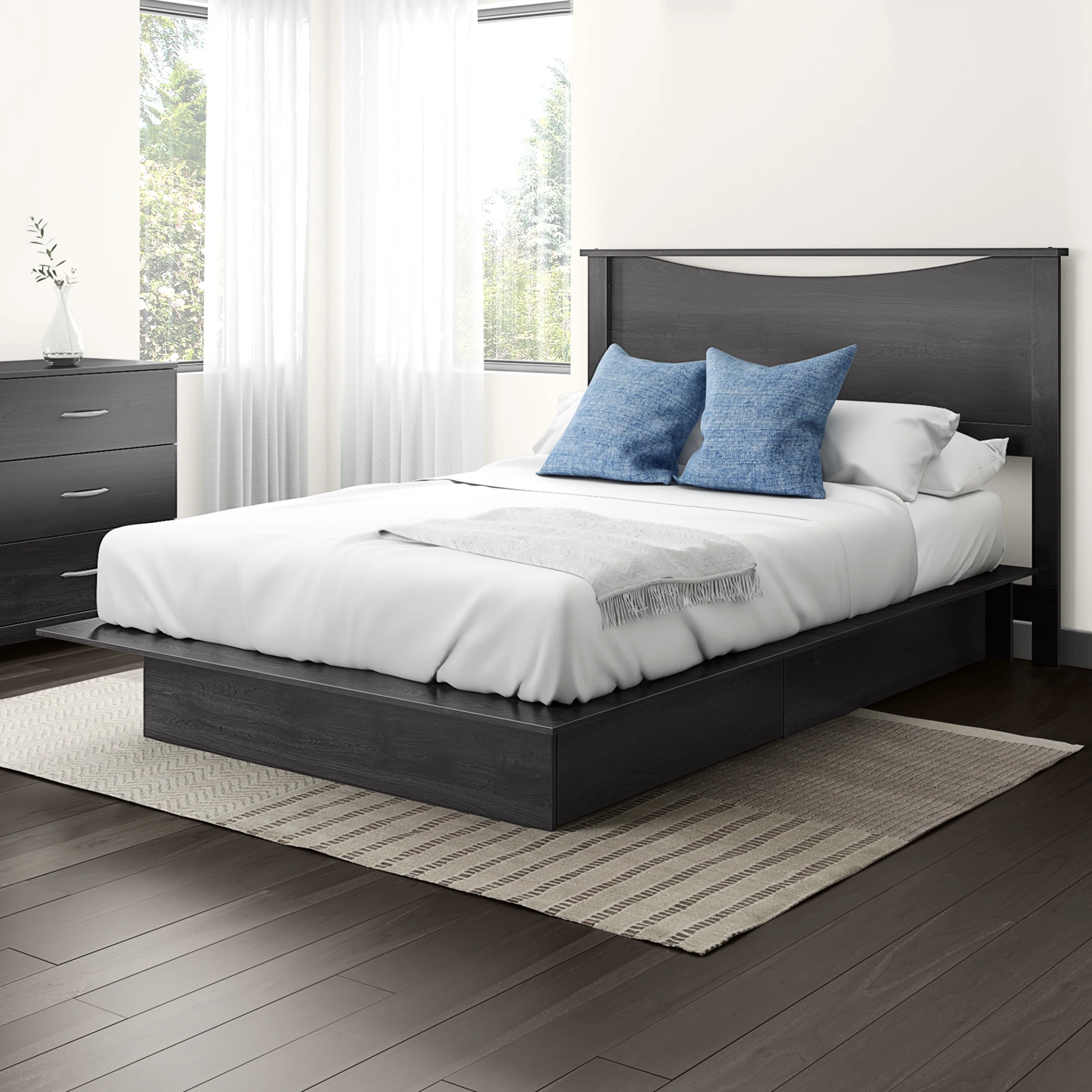 South Shore SoHo, Contemporary Full/Queen Bed and Headboard Set, Gray Oak
