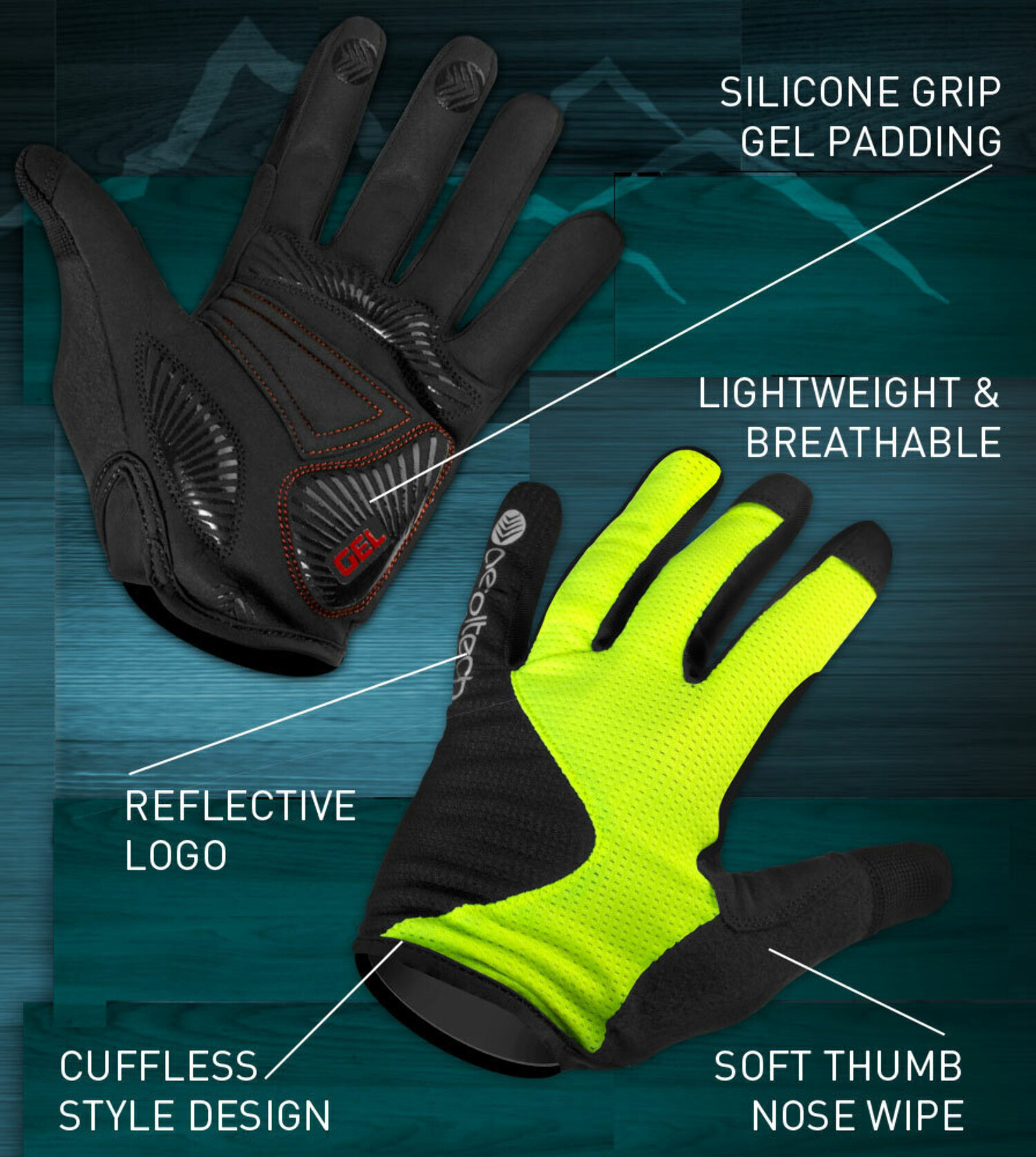 Aero Tech Enduro MTB Glove - Lightweight Full Finger Glove with Gel Padded Palm