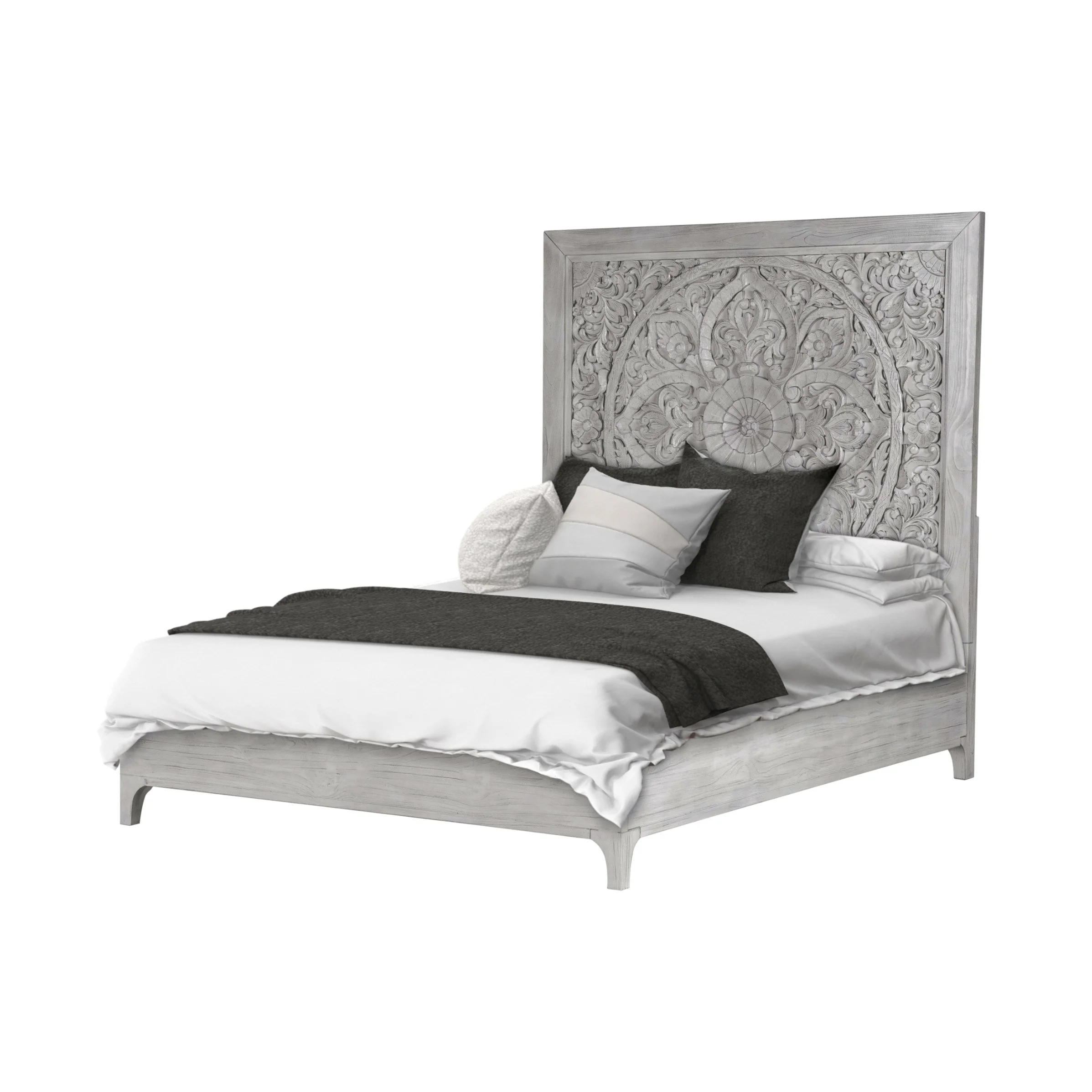 Modus Boho Chic 5 PC Queen Bedroom Set w Chest in Washed White