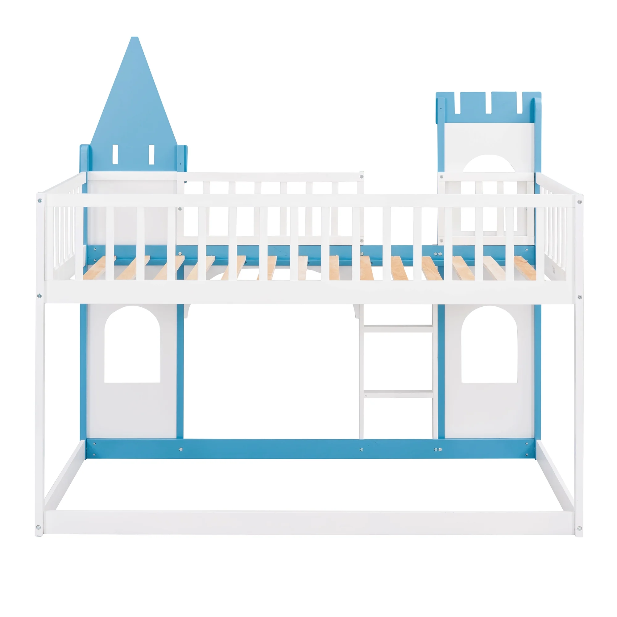 Adrinfly Twin Over Twin Castle Bunk Bed with Ladder - Blue