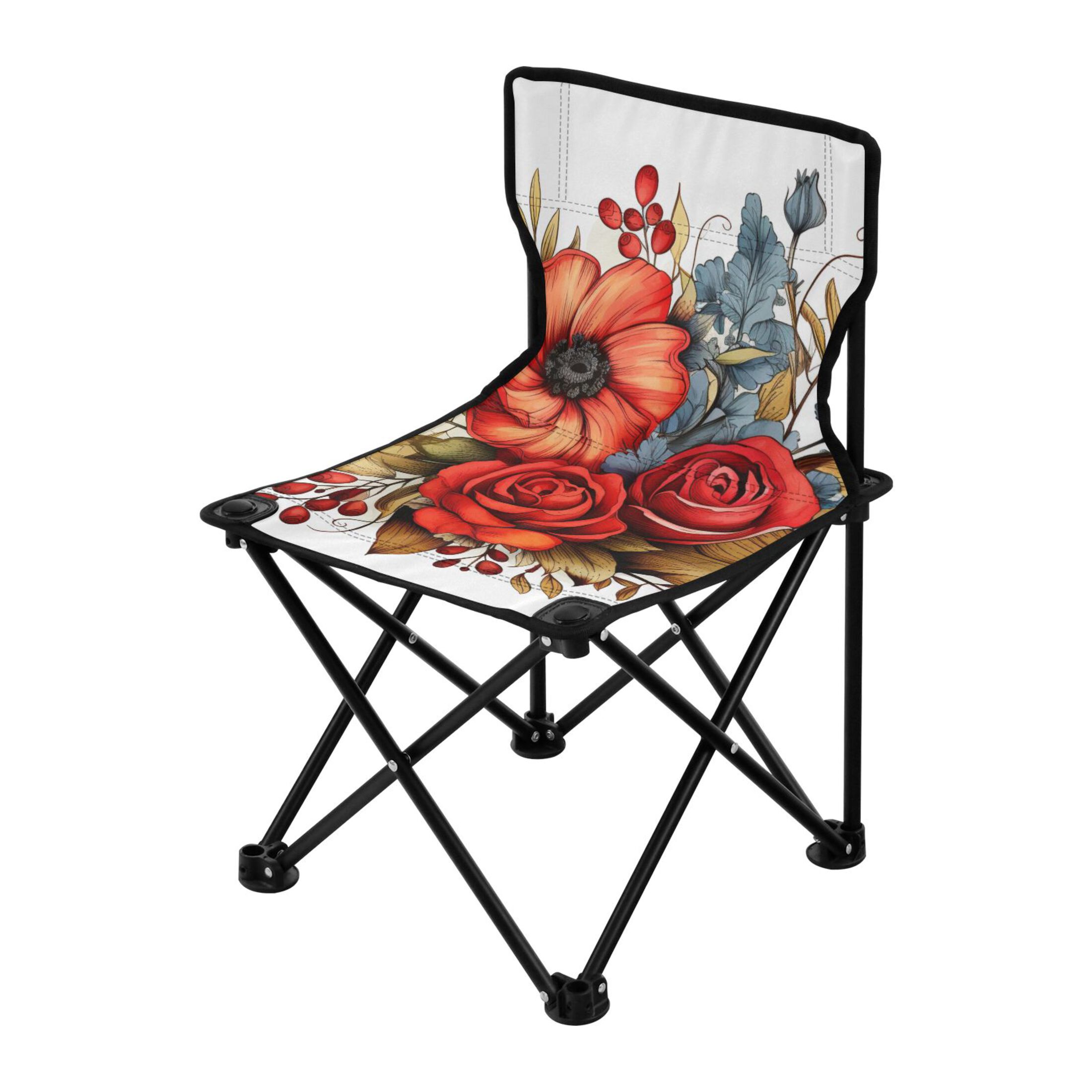 Roses Flowers Portable Camping Chair Outdoor Folding Beach Chair Fishing Chair Lawn Chair with Carry Bag Support to 220LBS