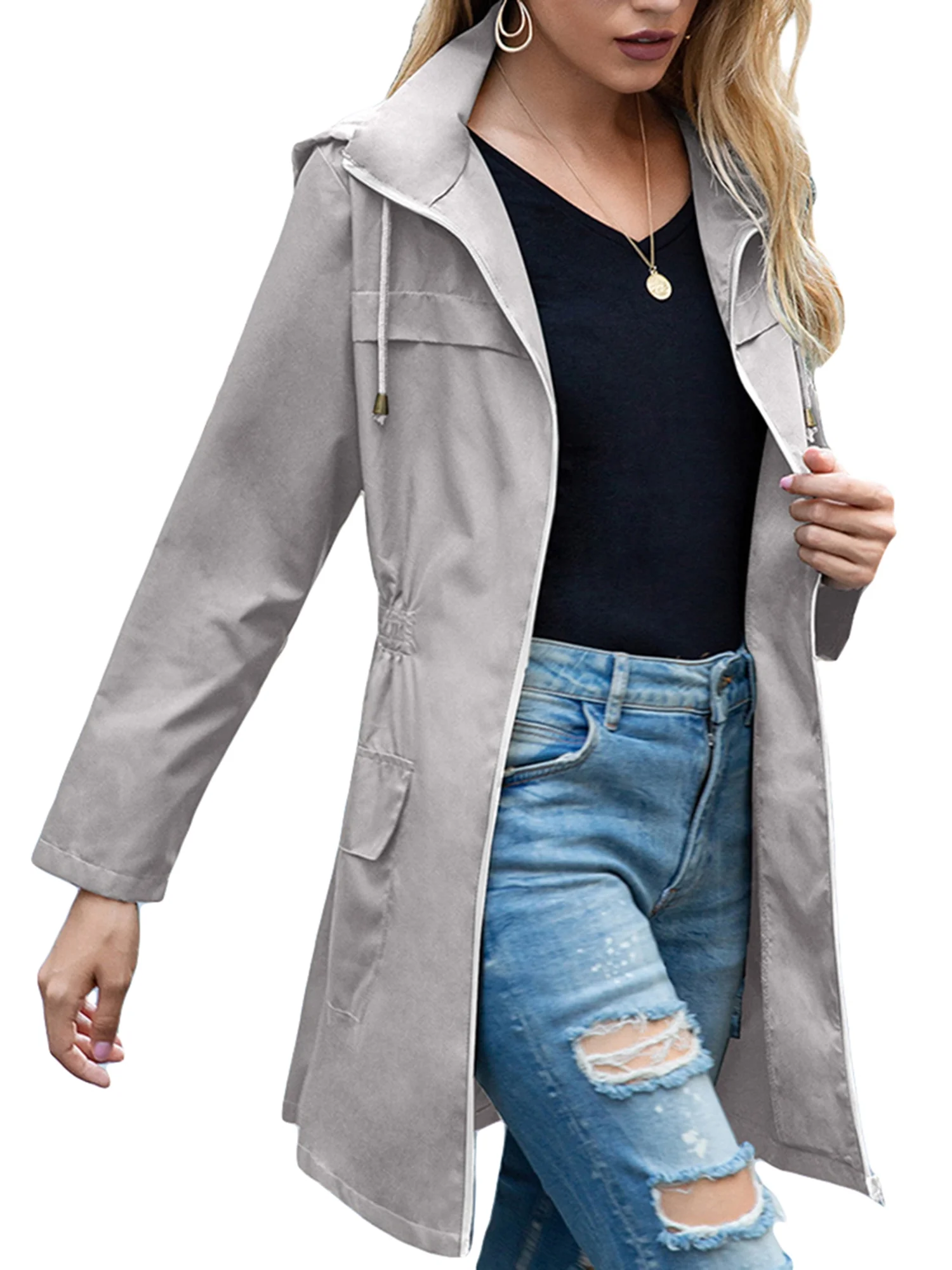 Wassery Women Light Rain Jacket Waterproof Active Outdoor Trench Raincoat with Hood Ladies Lightweight Windproof Windbreaker