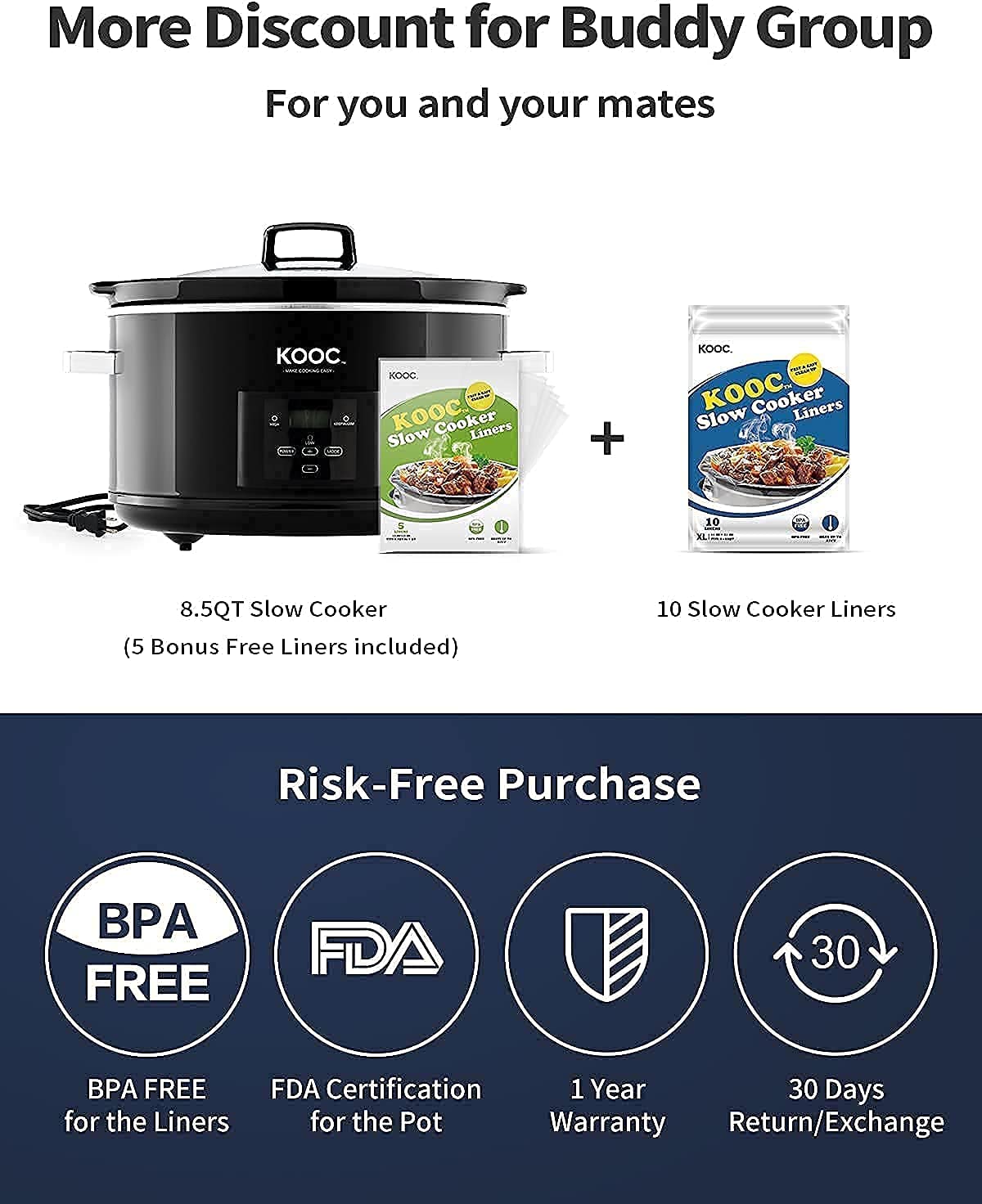 [Bundle Group] YONG Programmable Slow Cooker 8.5-Quart (with 5 Bonus Free Liners) + Additional 1 Pack of 10 Liners for Easy Clean-up, Upgraded Pot, Adjustable Temp, Nutrient Loss Reduction