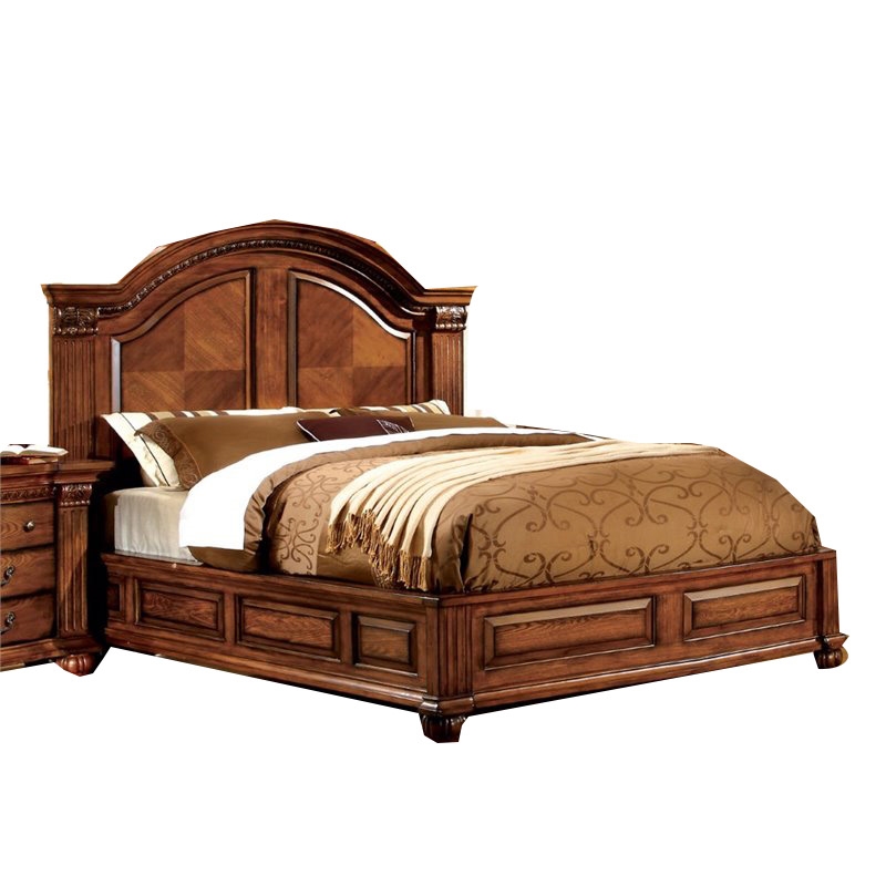 Kingfisher Lane Traditional Wood Queen Panel Bed in Antique Tobacco Oak
