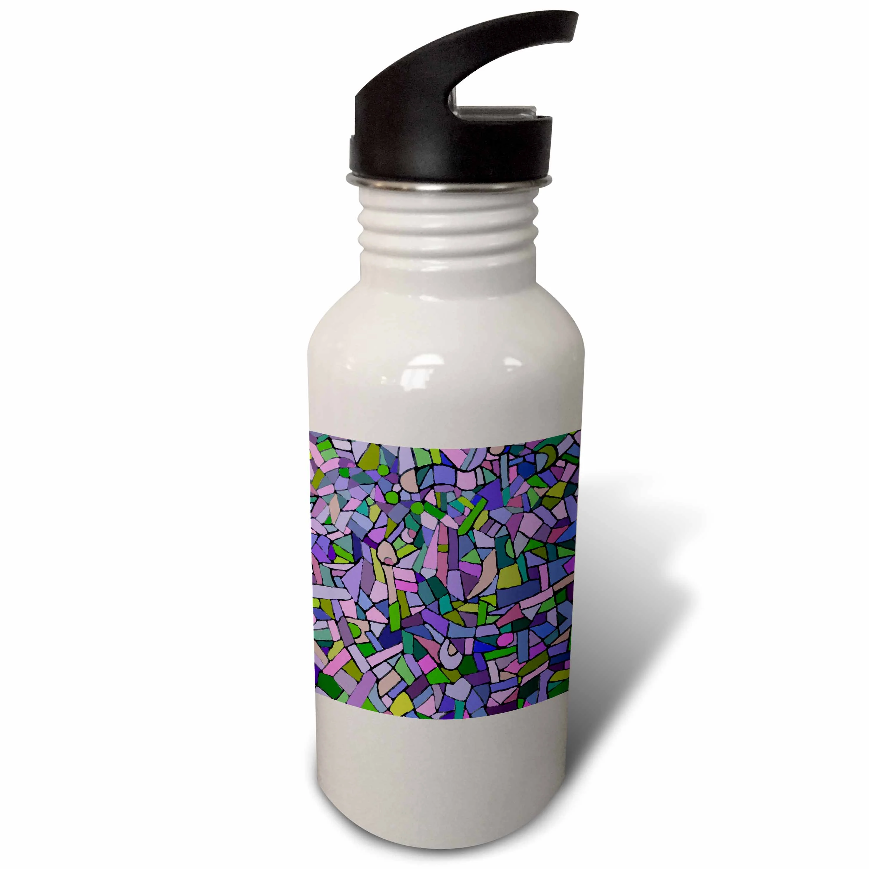 Bright Vibrant and Colorful Purple Gaudi inspired mosaic pattern - stain glass like - Contemporary 21 oz Sports Water Bottle wb-58377-1