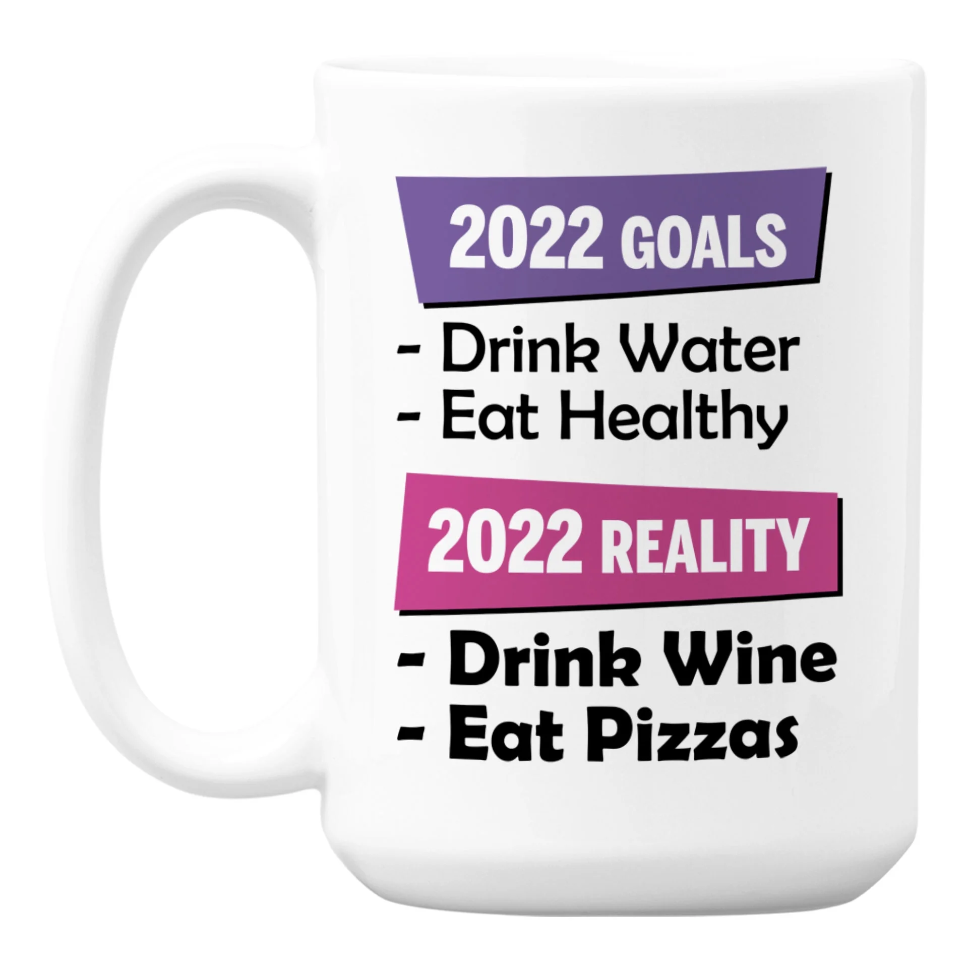 Funny 2022 Healthy Diet Goals White Ceramic Coffee & Tea Mug (15oz)