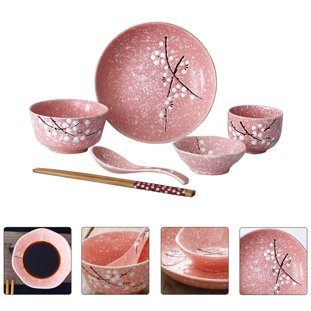 1 Set Ceramic Cutlery Set Household Japanese-style Tableware Kit (Pink)